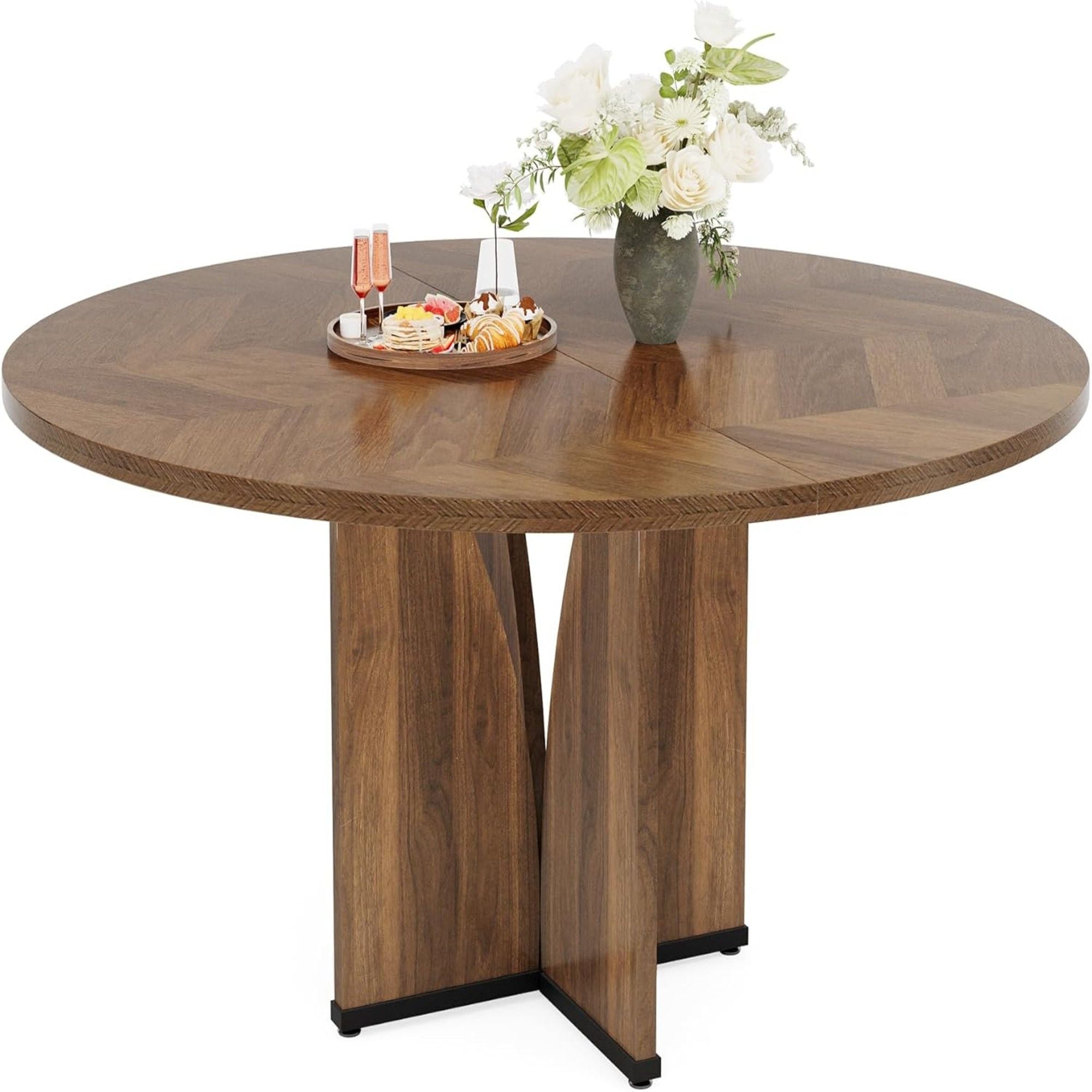 Round Compact Dining Table For 4 - Rustic Brown