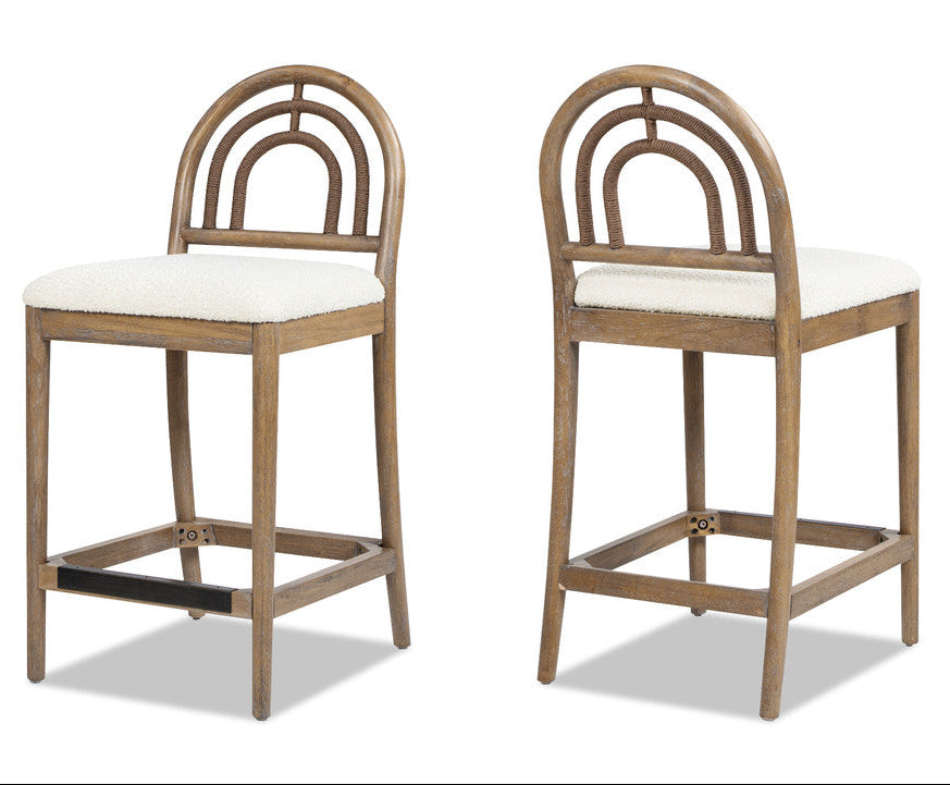 27" Upholstered Counter Stool Set of 2 with Arched Wood Back