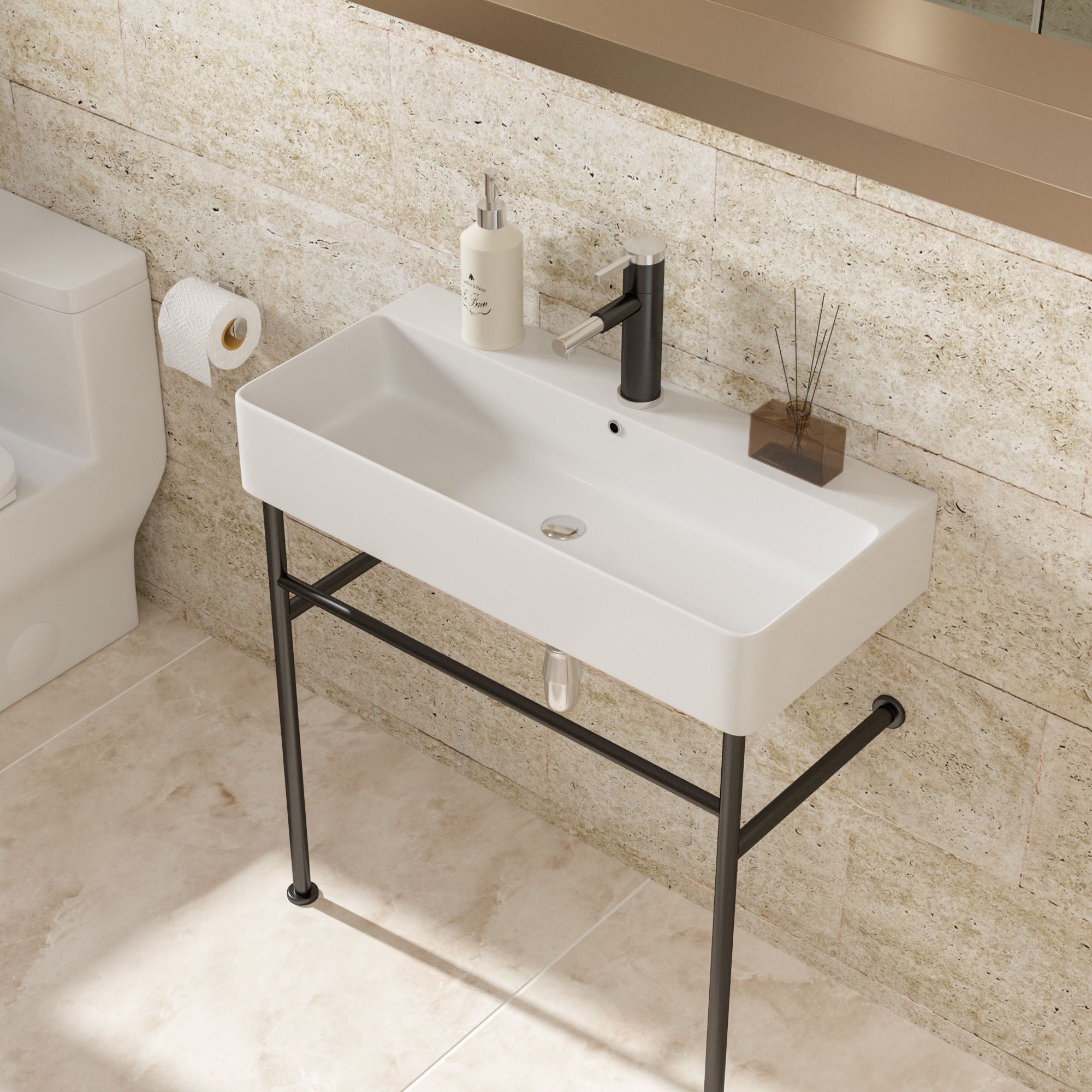 Ceramic Console Bathroom Sink With Overflow
