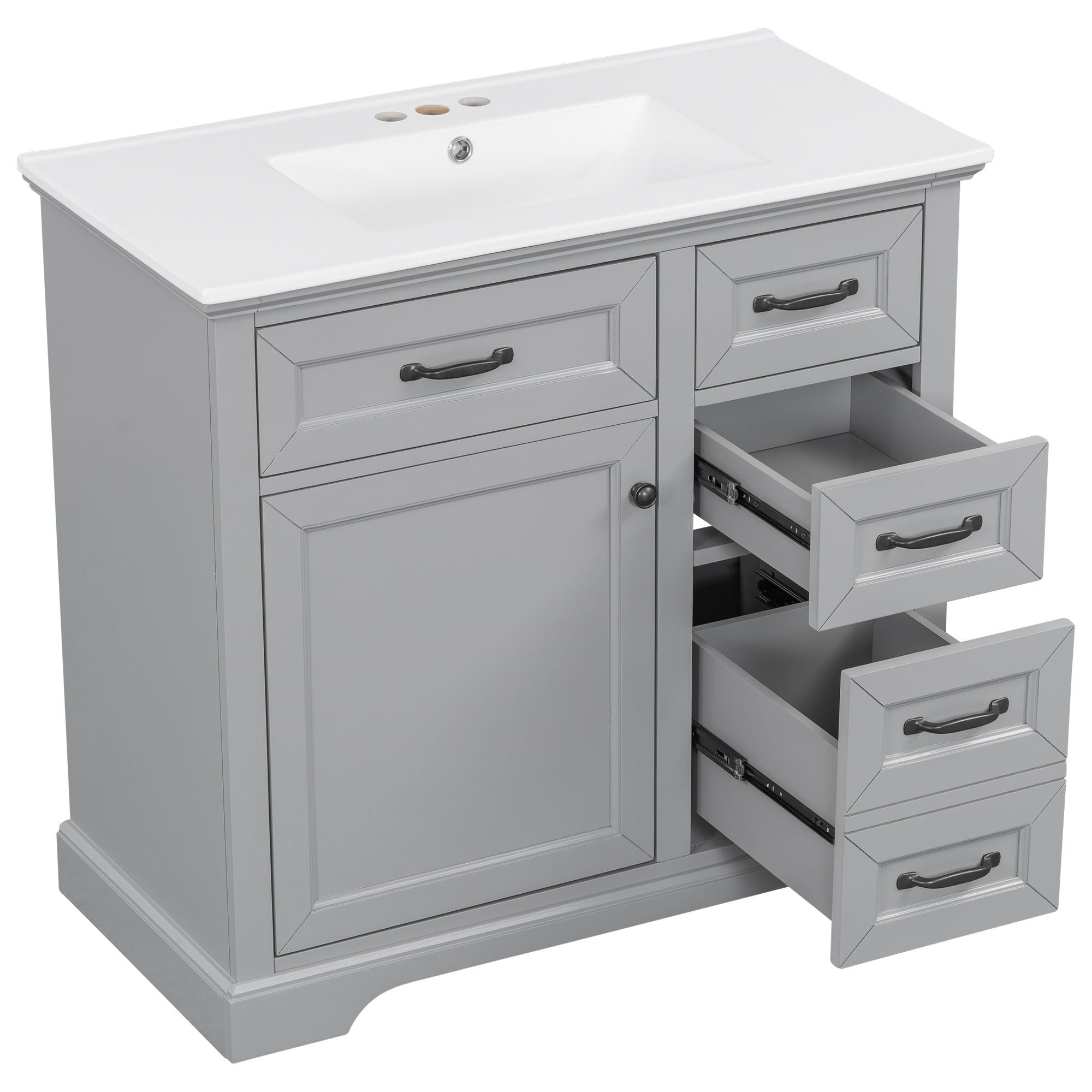 36" Bathroom Vanity With Sink, 2 Tip Out Drawers, Soft Close Hinges