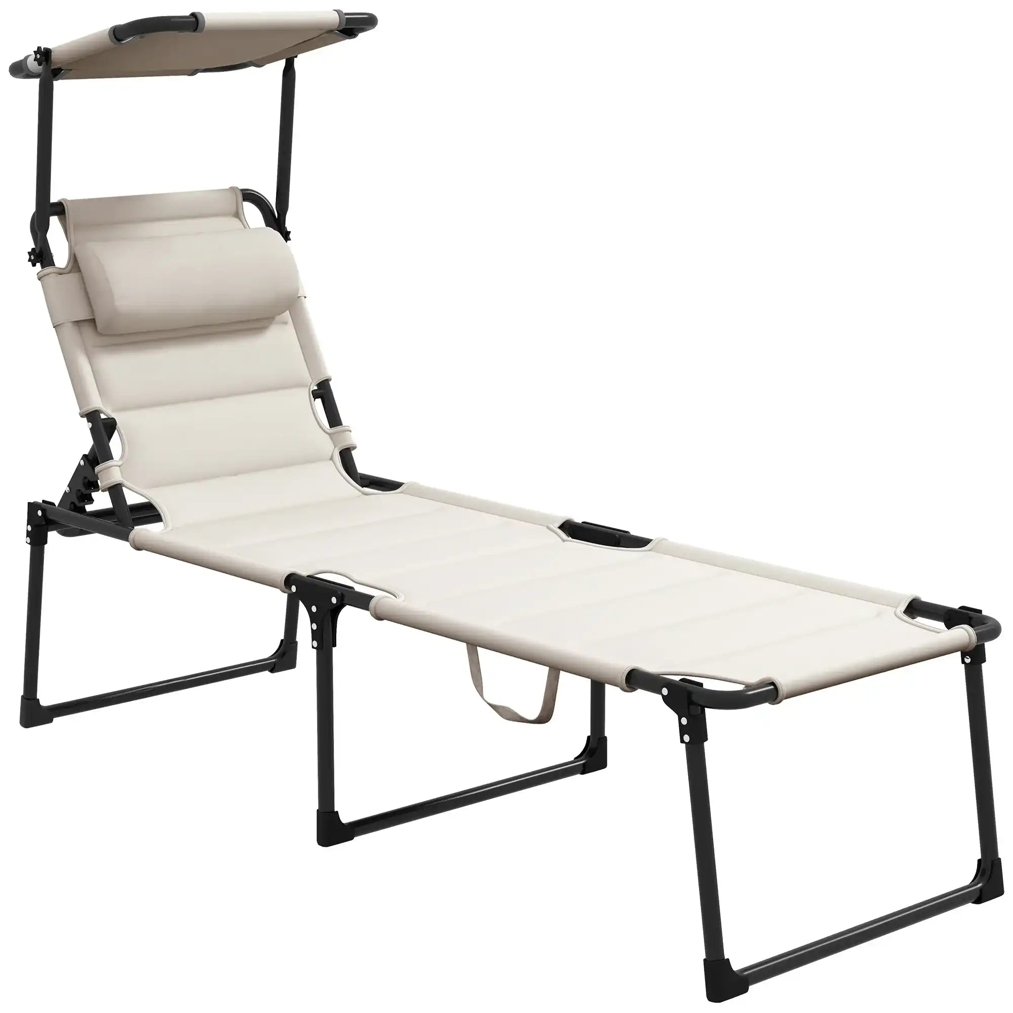 Adjustable Outdoor Lounge Chair, Cream White, with Sunshade & Pillow