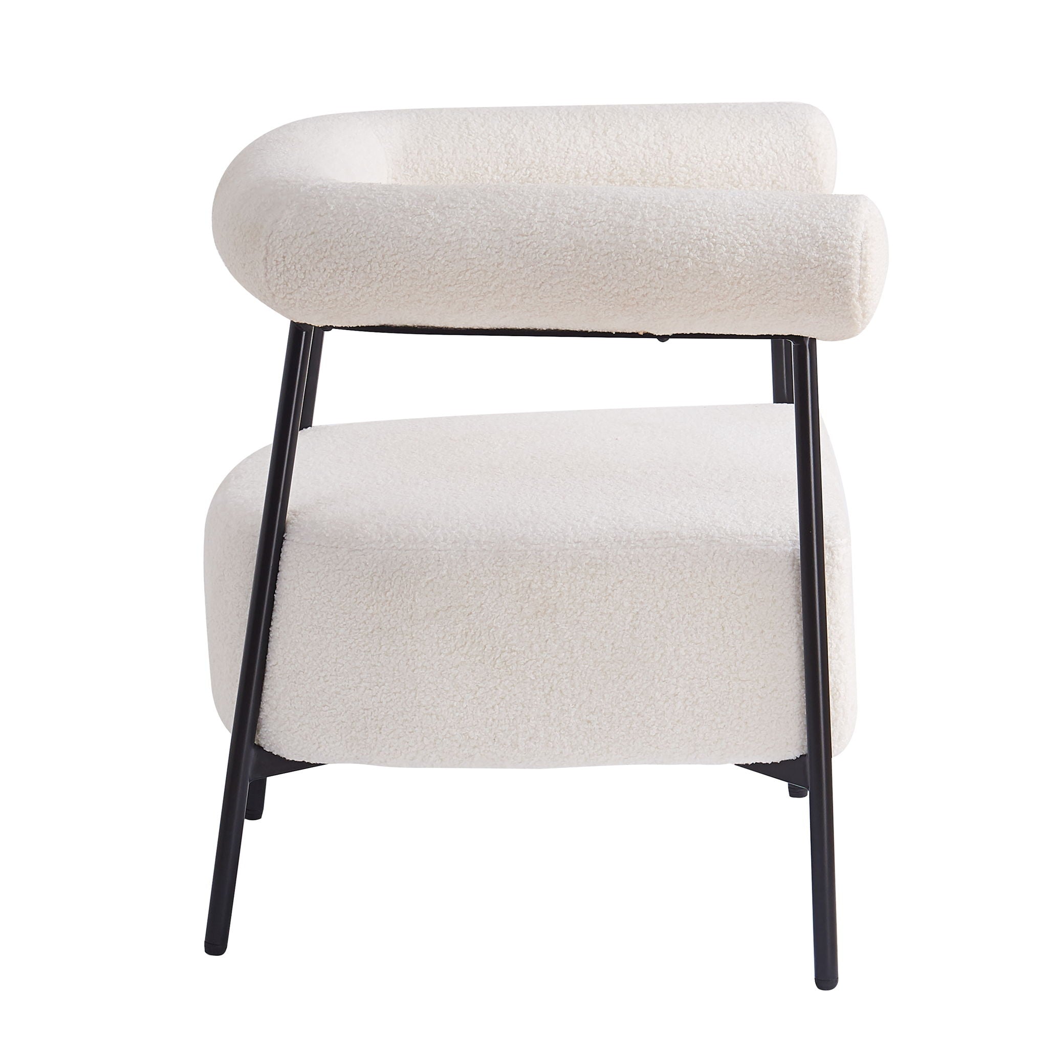 Modern Boucle Fabric Upholstered Accent Chair, Curved Armchair With Metal Frame - White