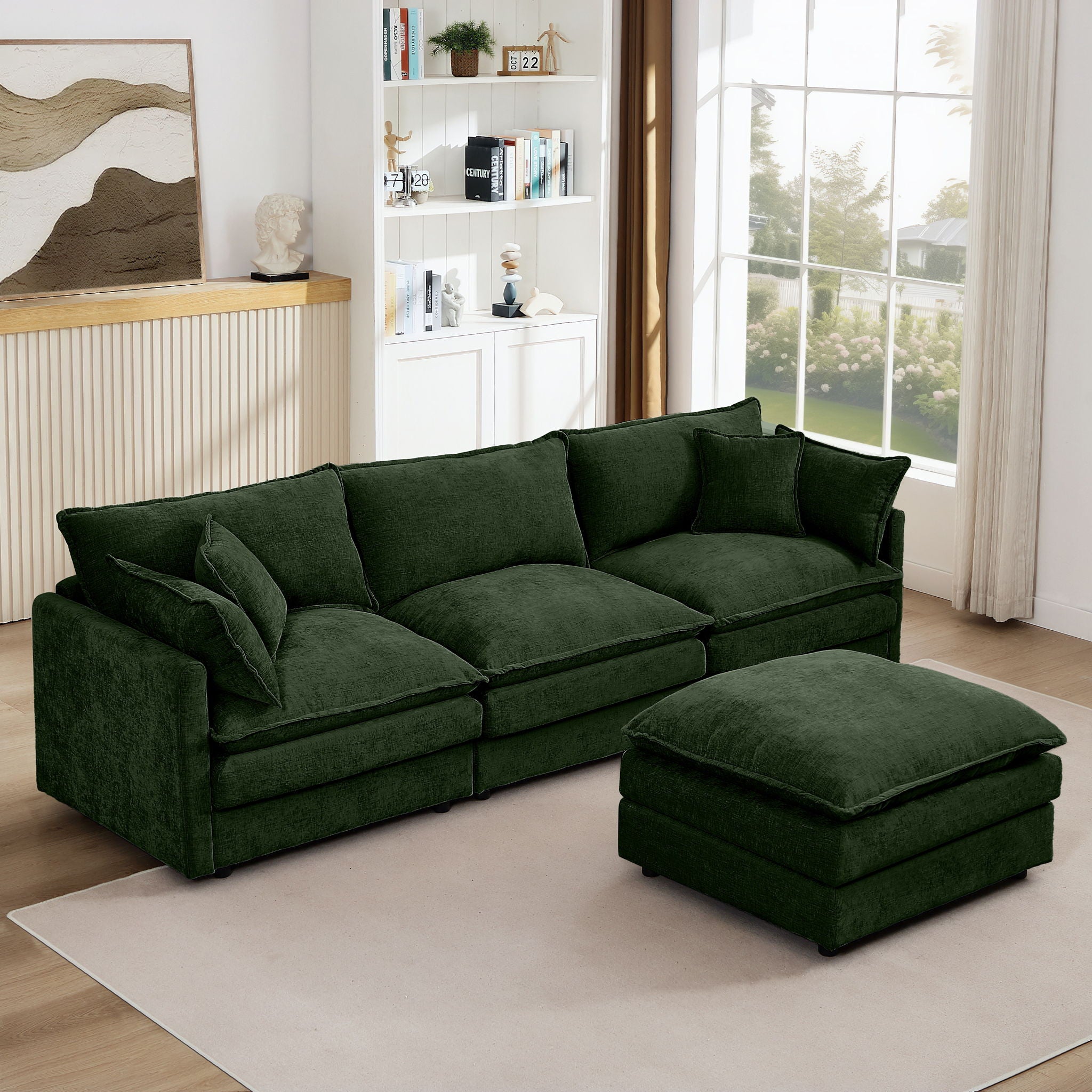 Modular L Shaped Sectional Sofa, 3 Seater Comfy Cloud Couch With Movable Ottoman