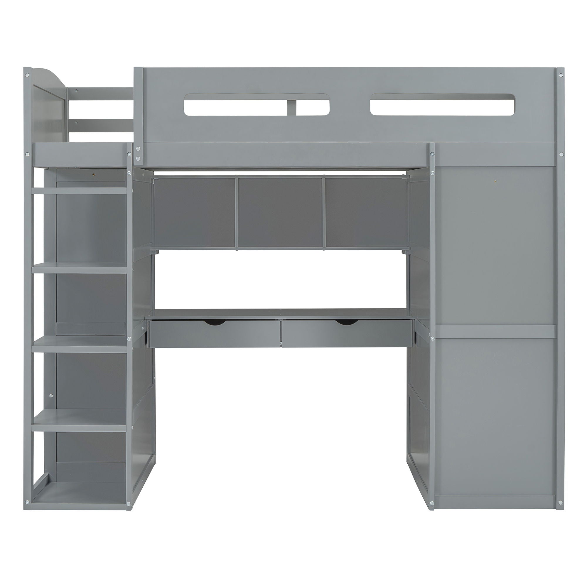 Loft Bed With Desk, Wardrobes, 4 Drawers And 4 Shelves