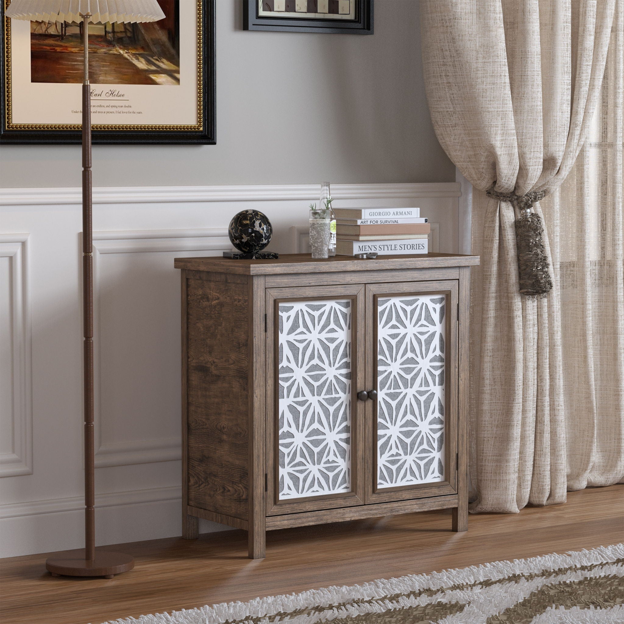 Storage Cabinet, Organizer - Brown Antique White