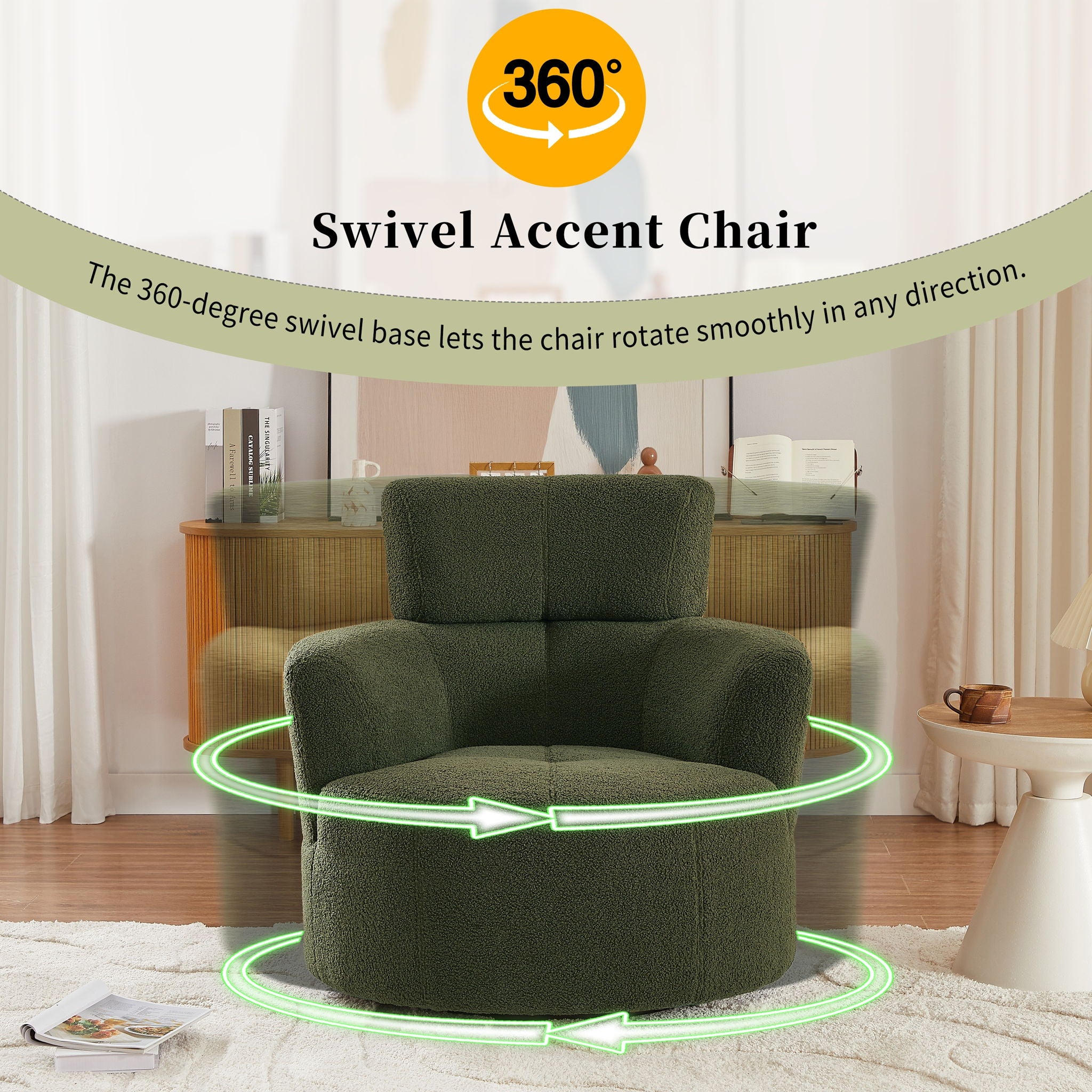 360° Swivel Chair Upholstered Accent Barrel Chair With Adjustable Headrest