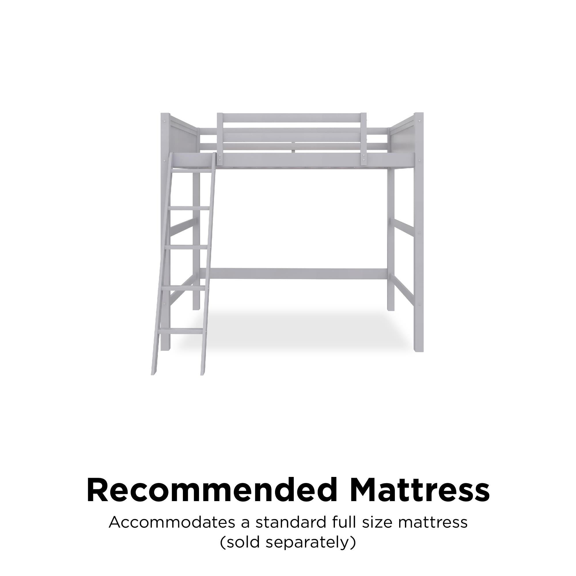 Denver - Full Size Loft Bed, Spacious Under Bed Space, Ladder & Guardrails - Gray