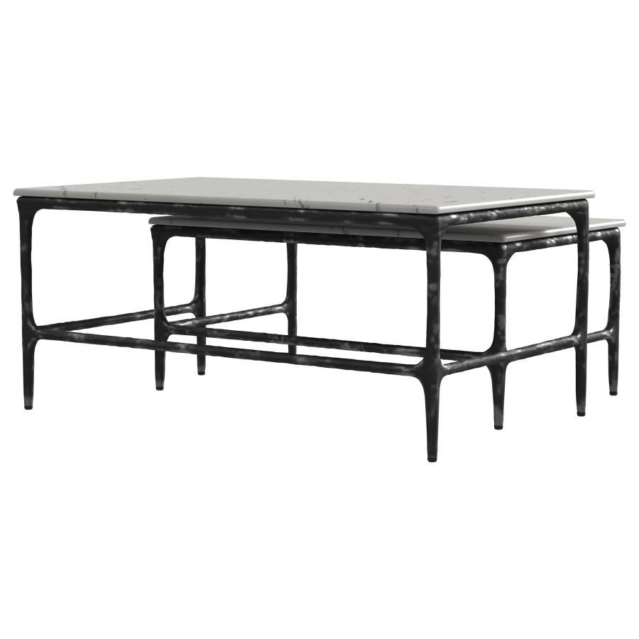 Ebby - 2 Piece Genuine Marble Top Nesting Coffee Tables - White