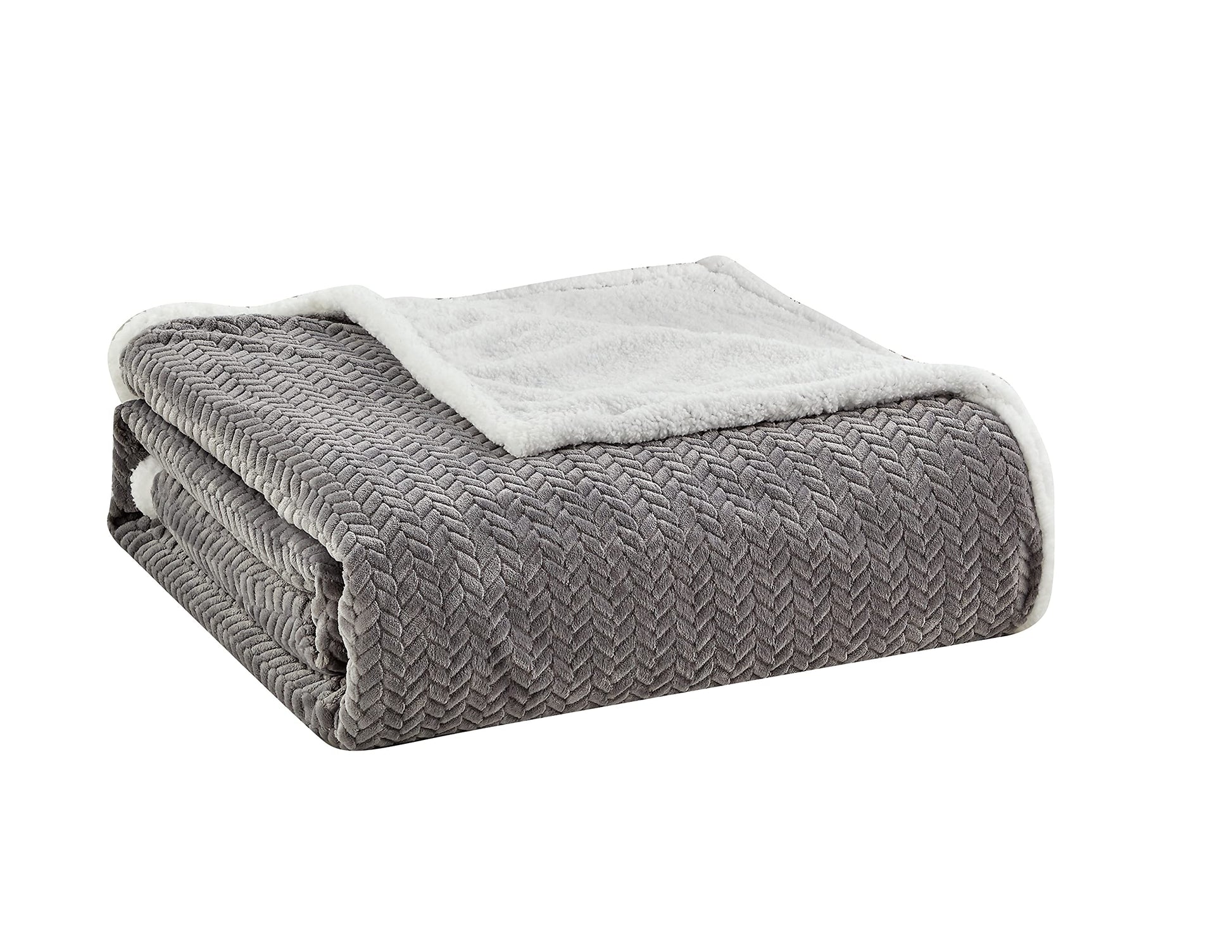 Decor&More HomeEssentials Extra Heavy and Plush Chevron Braided King Size Microplush Jacquard Blanket with Sherpa Backing (108" x 90") - Burgundy - Best Buy Furniture