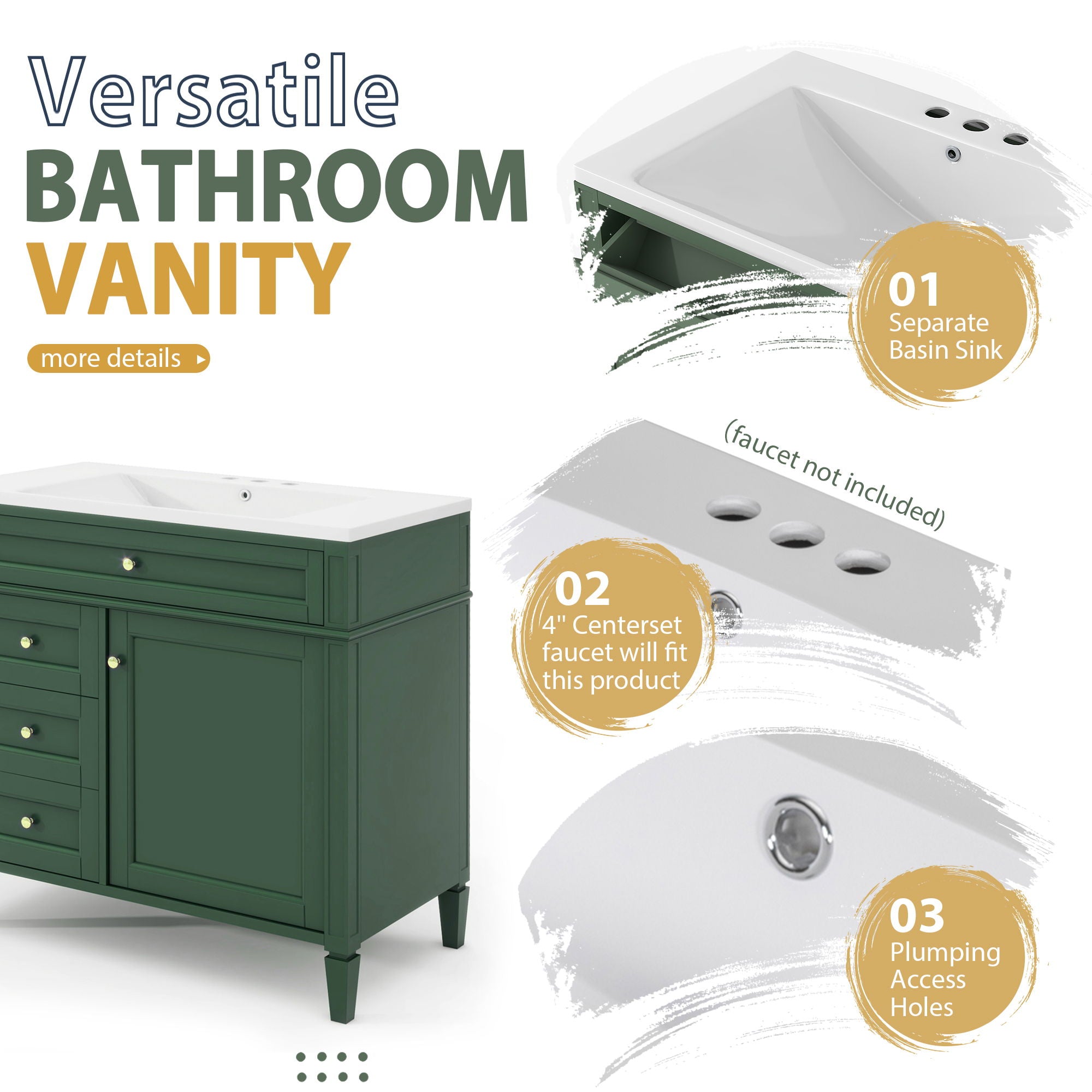 Bathroom Vanity With Mirror Cabinet, Storage Cabinet With 2 Soft Closing Doors And 4 Drawers, Undermount Sink