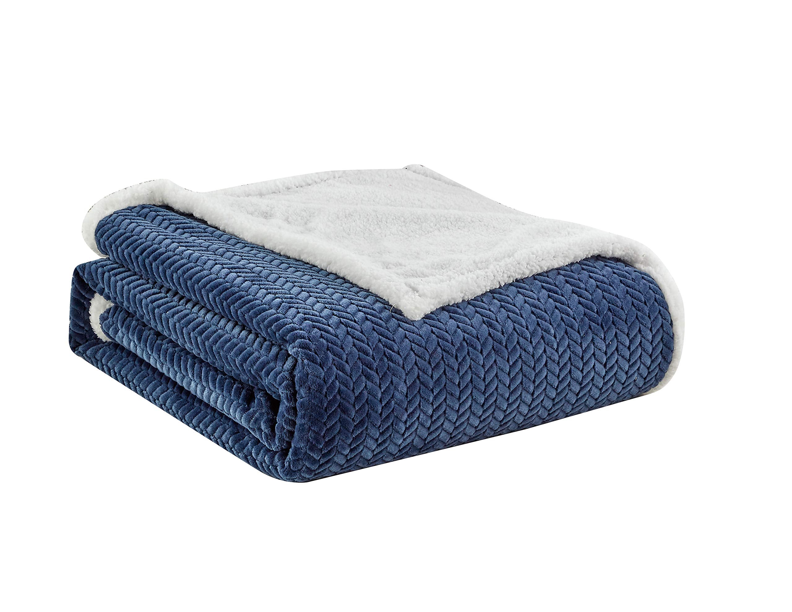 Decor&More HomeEssentials Extra Heavy and Plush Chevron Braided King Size Microplush Jacquard Blanket with Sherpa Backing (108" x 90") - Burgundy - Best Buy Furniture