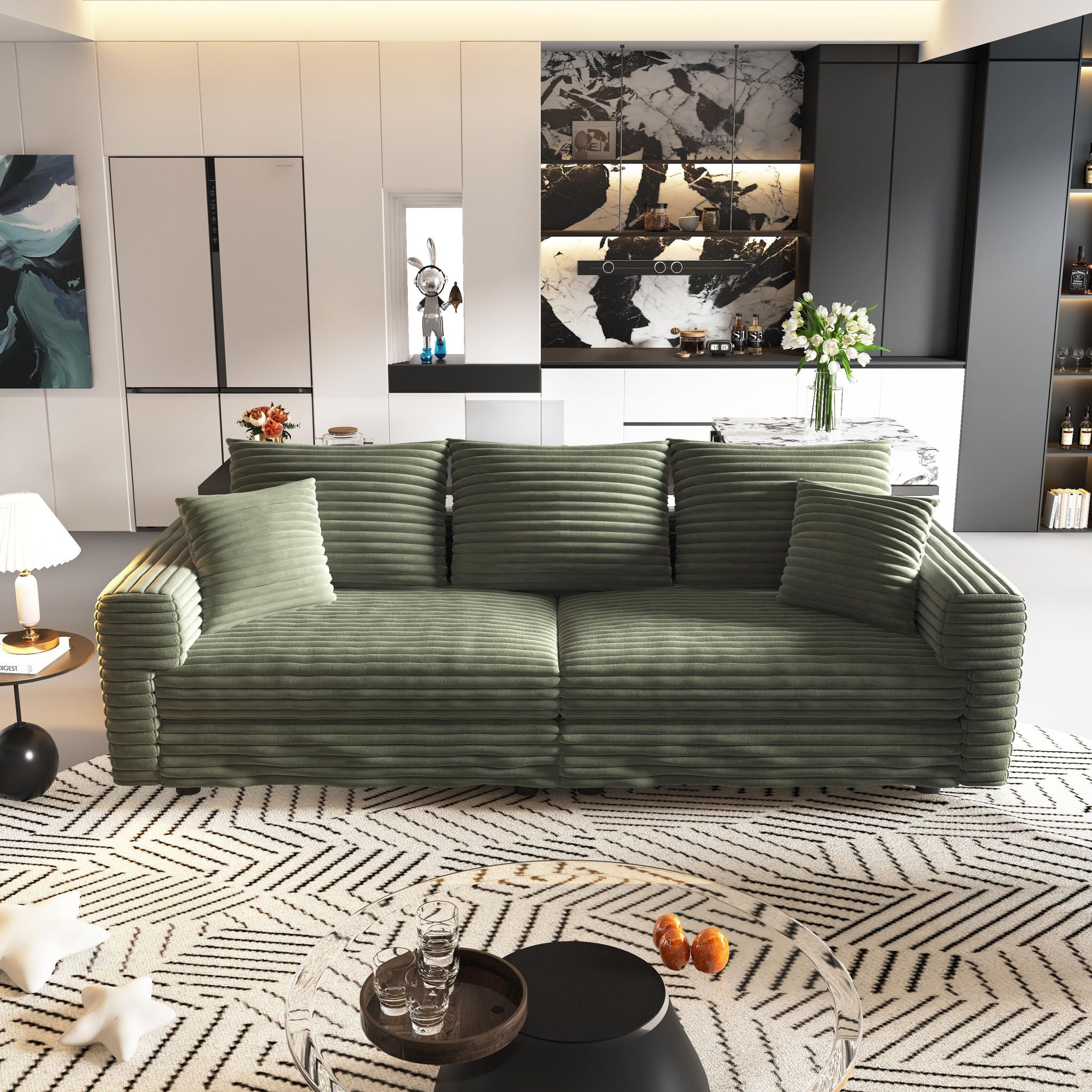 Deep Seat Convertible Sofa With Soft Pillows And Ottomans