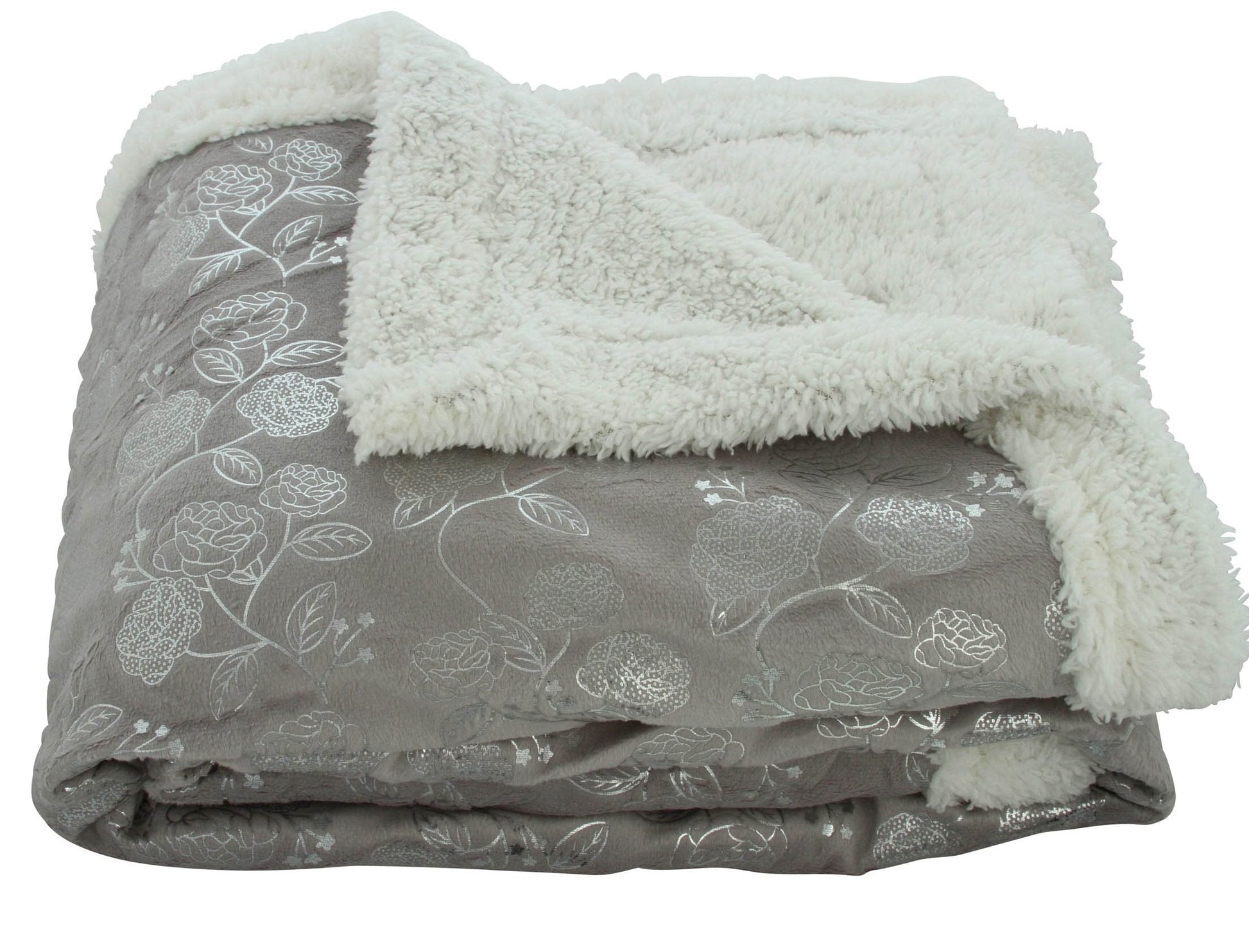 Faith, Hope, Love Home Decor Ultra Lush Silver Rose Reversible Sherpa Throw Blanket - Best Buy Furniture