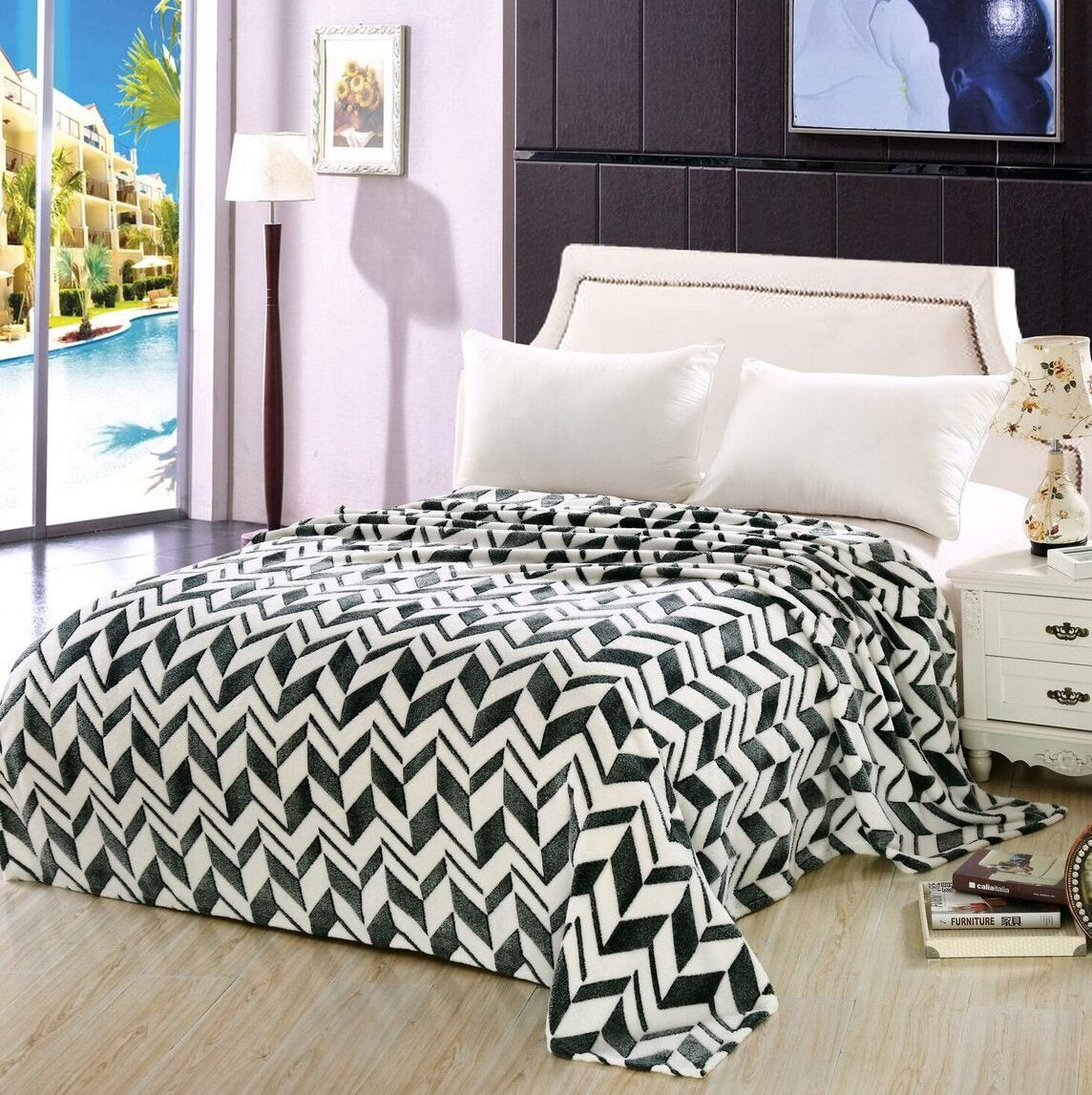 Decor&More Ultra Lush Microplush Chevron Shock Wave Microplush Blanket - Best Buy Furniture