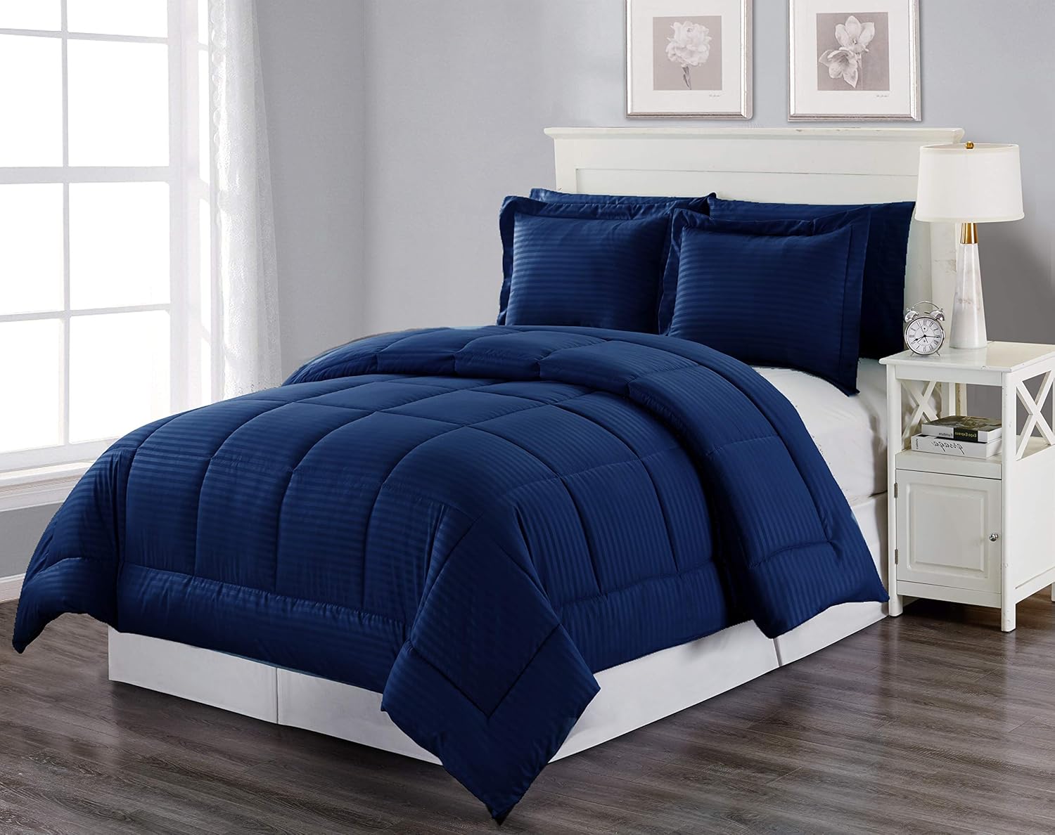 Decor&More Home Essentials 3 Piece Embossed Stripe Down Alternative Comforter Set - Best Buy Furniture