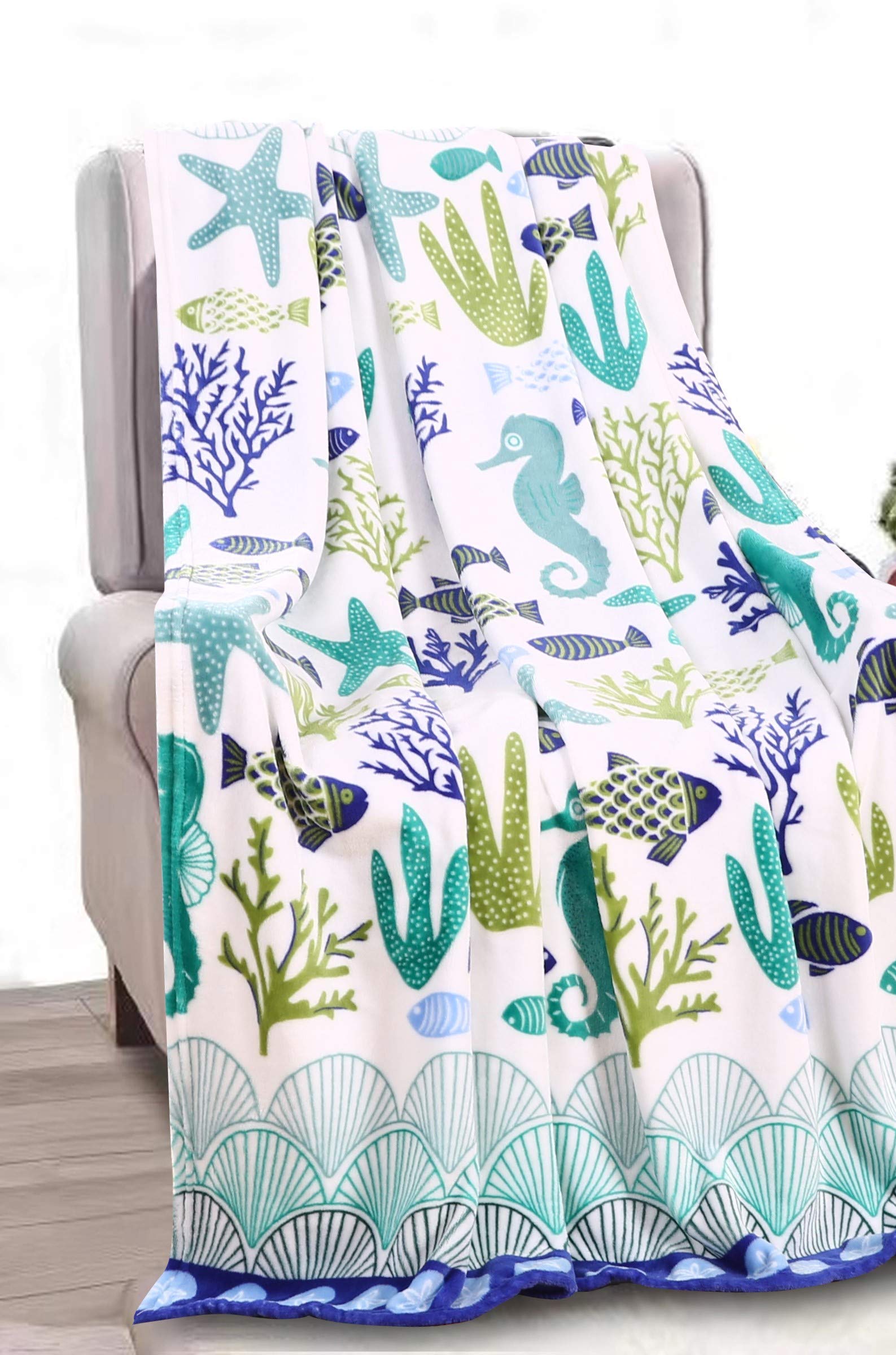 Decor&More Corales de Marina Blue Coral Seahorse Oceanic Microplush Throw Blanket Ocean Blanket for Boys and Girls and Kids of Any Age (50" x 60") - Best Buy Furniture