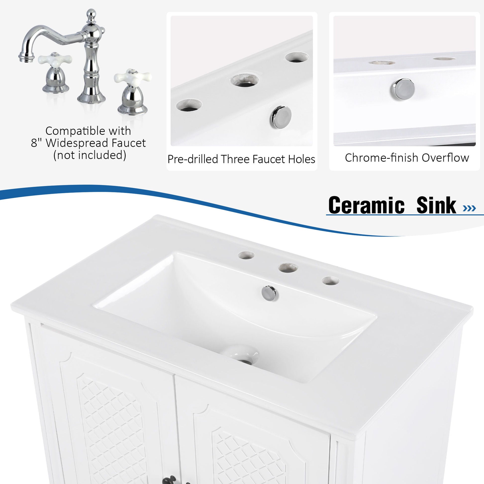 Vintage Style Bathroom Vanity With Sink, Multi Functional Storage, Soft-Closing Door - Best Buy Furniture