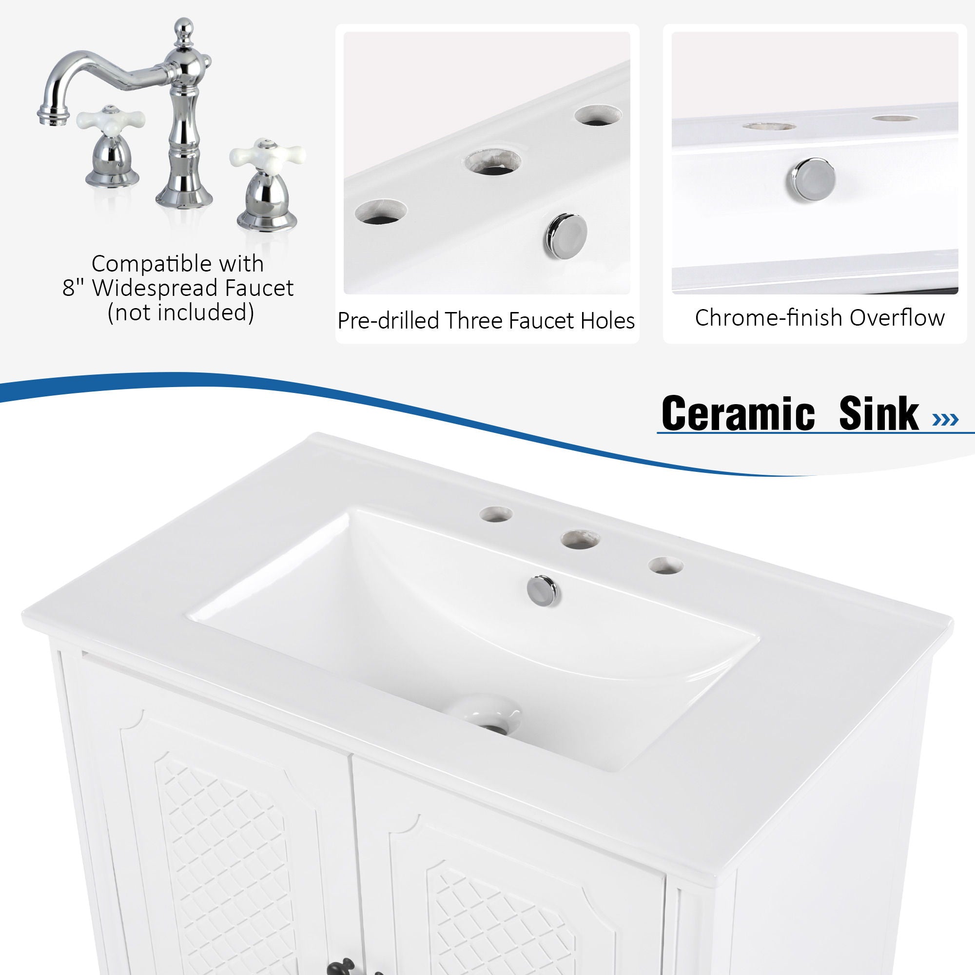 Vintage Style Bathroom Vanity With Sink, Multi Functional Storage, Soft-Closing Door - Best Buy Furniture