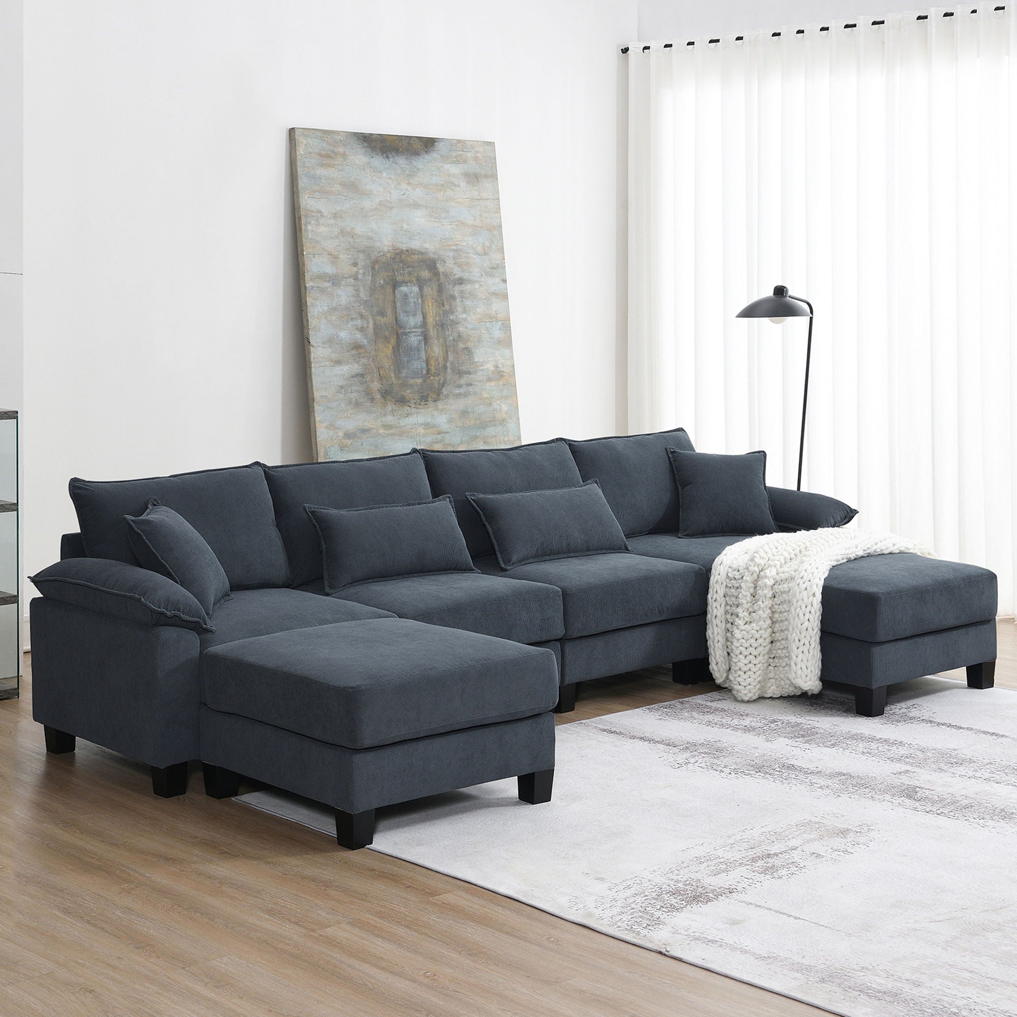 Wide Seat Modular Sectional Bed Sleeper Couch Set With Armrest Pillow 6 Seat, Free Combination Sofa With Ottomans Oversized