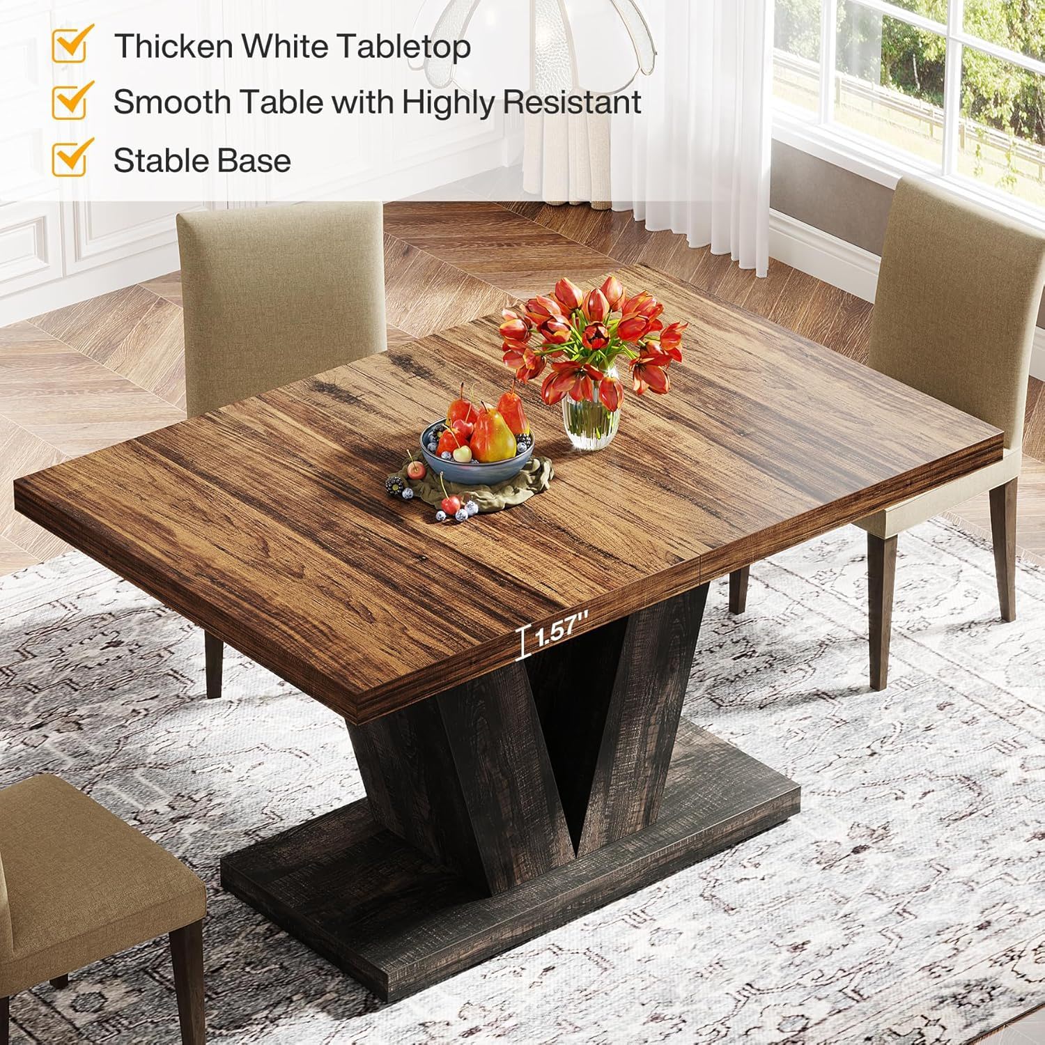 Dining Table With Pedestal Base For 4 - 6 People