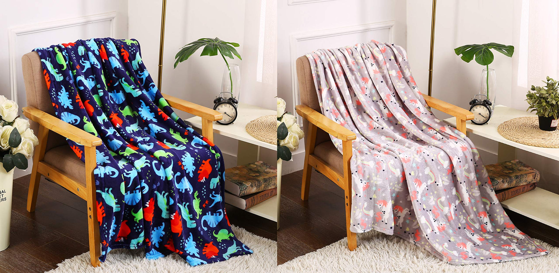 Decor&More Boy's and Girl's Set of 2 Plush Fleece Throw Blanket (50" x 60") - Dinos and Unicorns - Best Buy Furniture