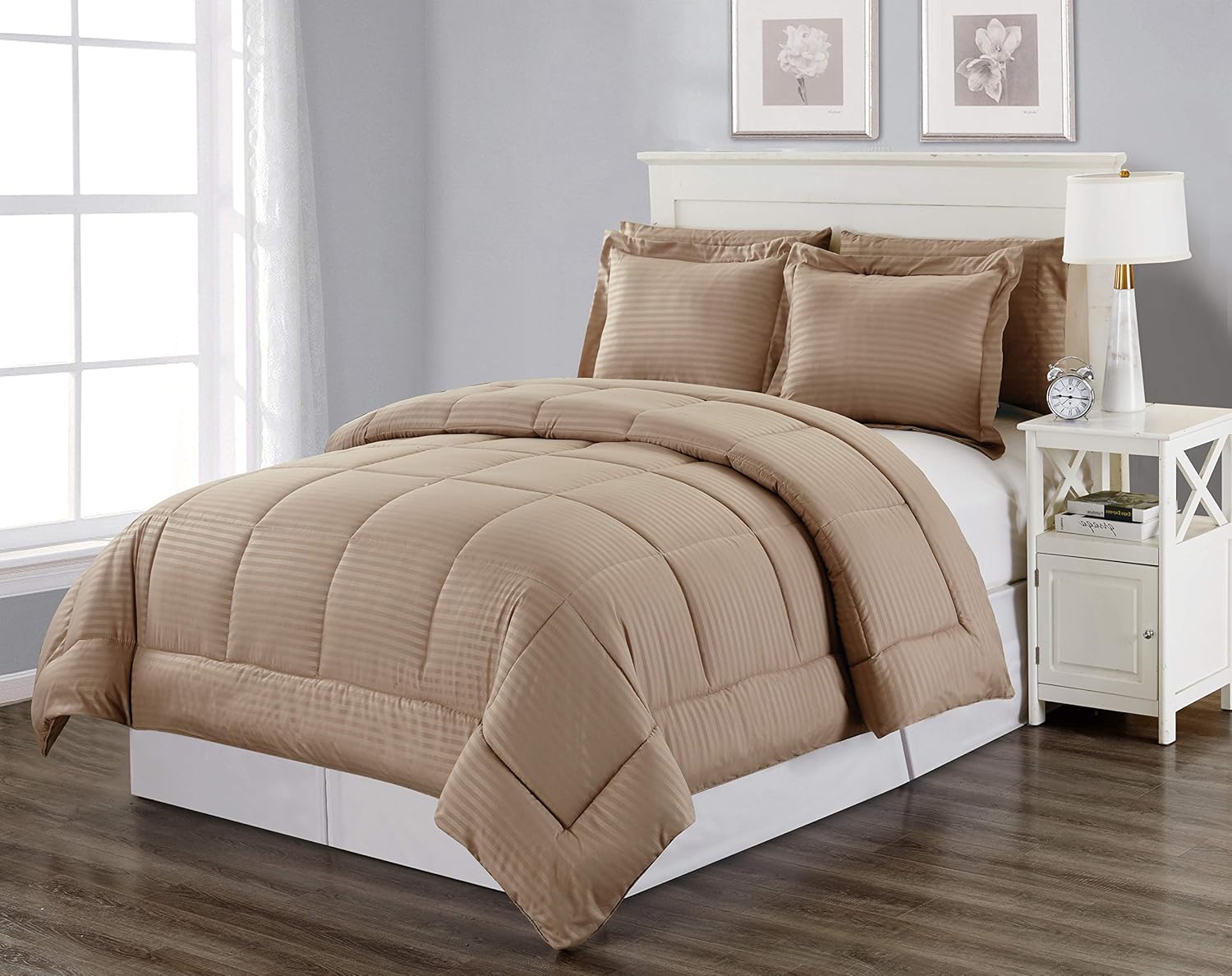 Decor&More Home Essentials 3 Piece Embossed Stripe Down Alternative Comforter Set - Best Buy Furniture