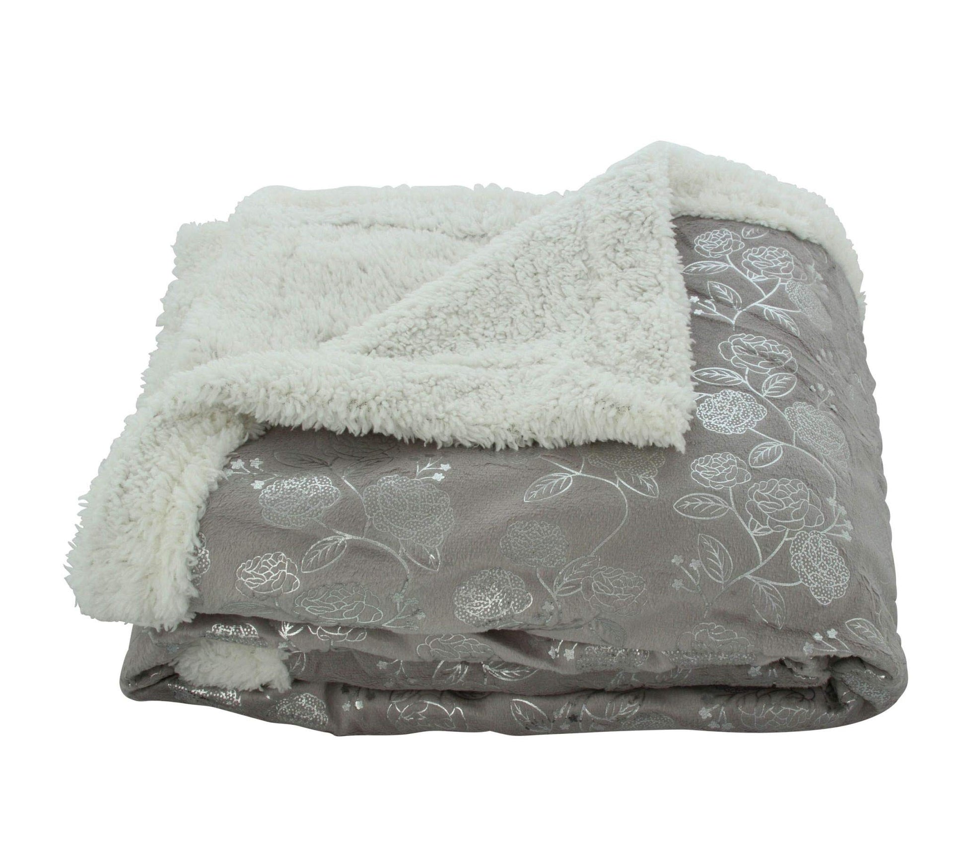 Faith, Hope, Love Home Decor Home Essentials Silver Flower Sherpa Plush Throw - Best Buy Furniture