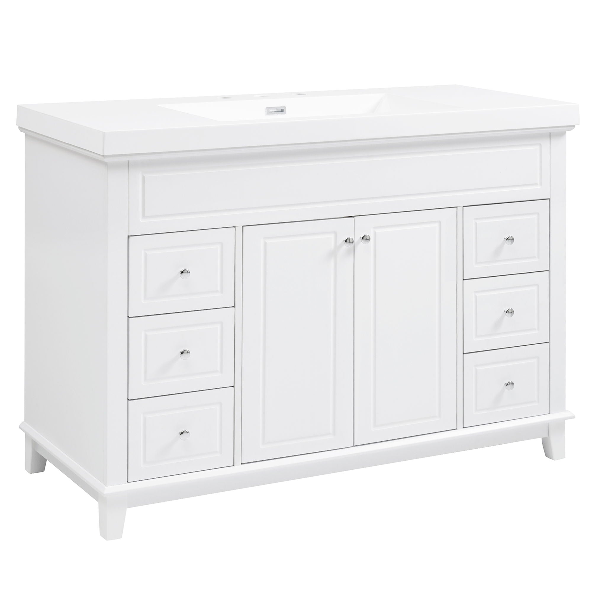Bathroom Vanity With Sink, 6 Soft Close Drawers & Double Doors - White