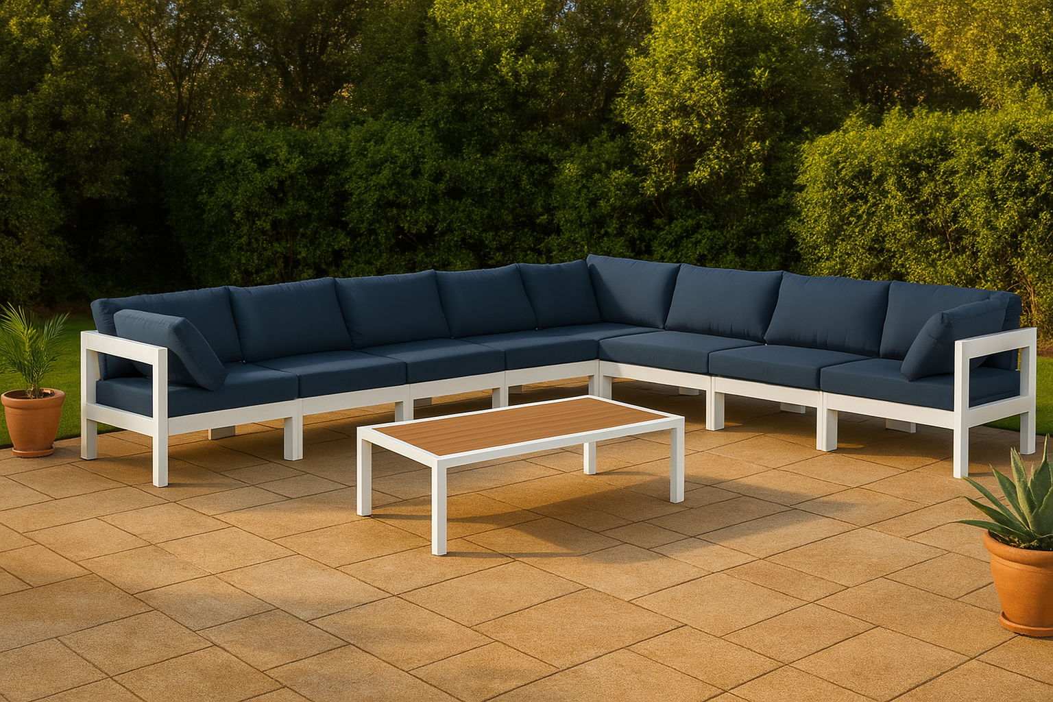 Nizuc - Outdoor Patio 8 Piece Modular Sectional With White Frame