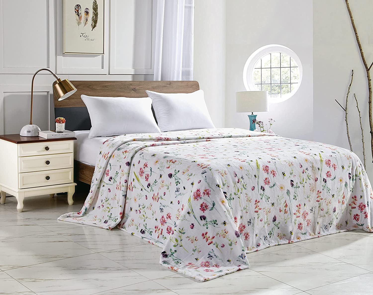 Primavera in bloom by decor&more oversized luxe plush king size blanket (102" x 90")