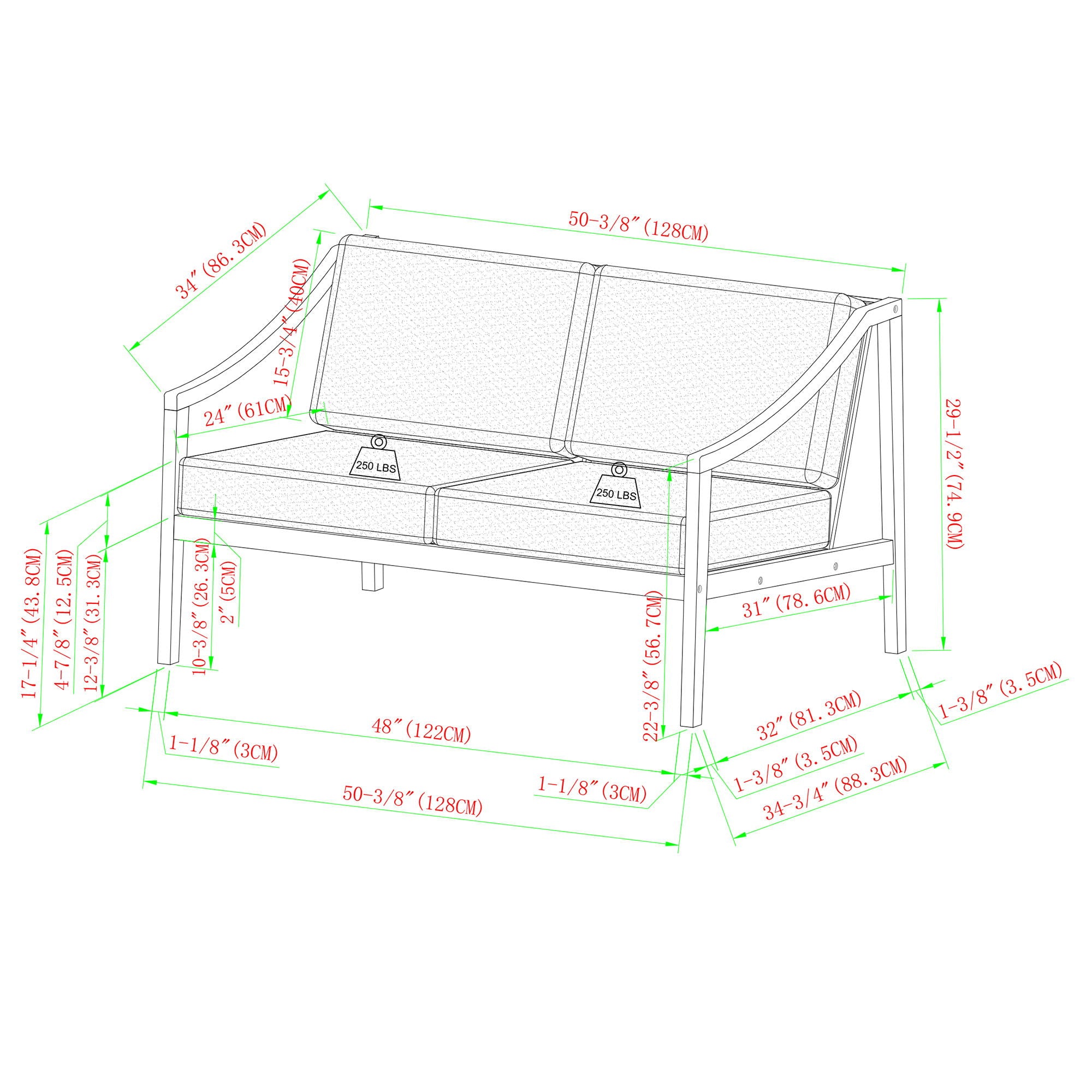 Modern Curved Arm Upholstered Outdoor Loveseat