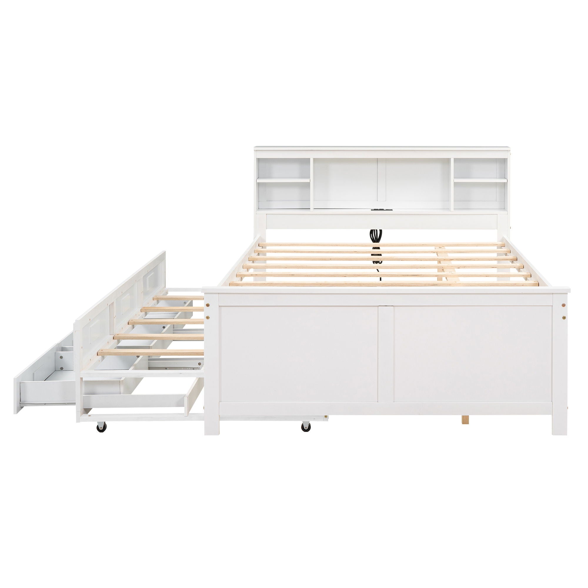 Platform Bed With Storage Headboard, USB, Trundle And 3 Drawers