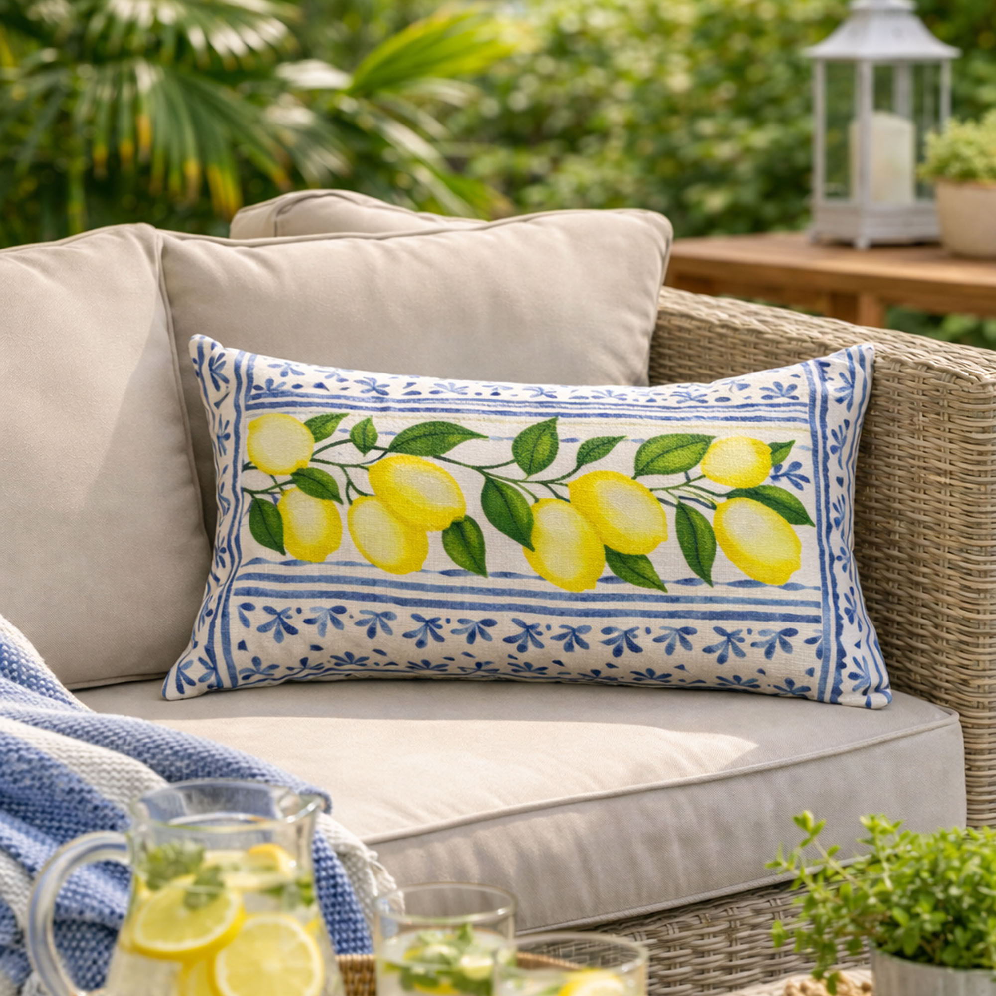 Summer Fresh Lemon Lumbar Outdoor Pillows - Multi