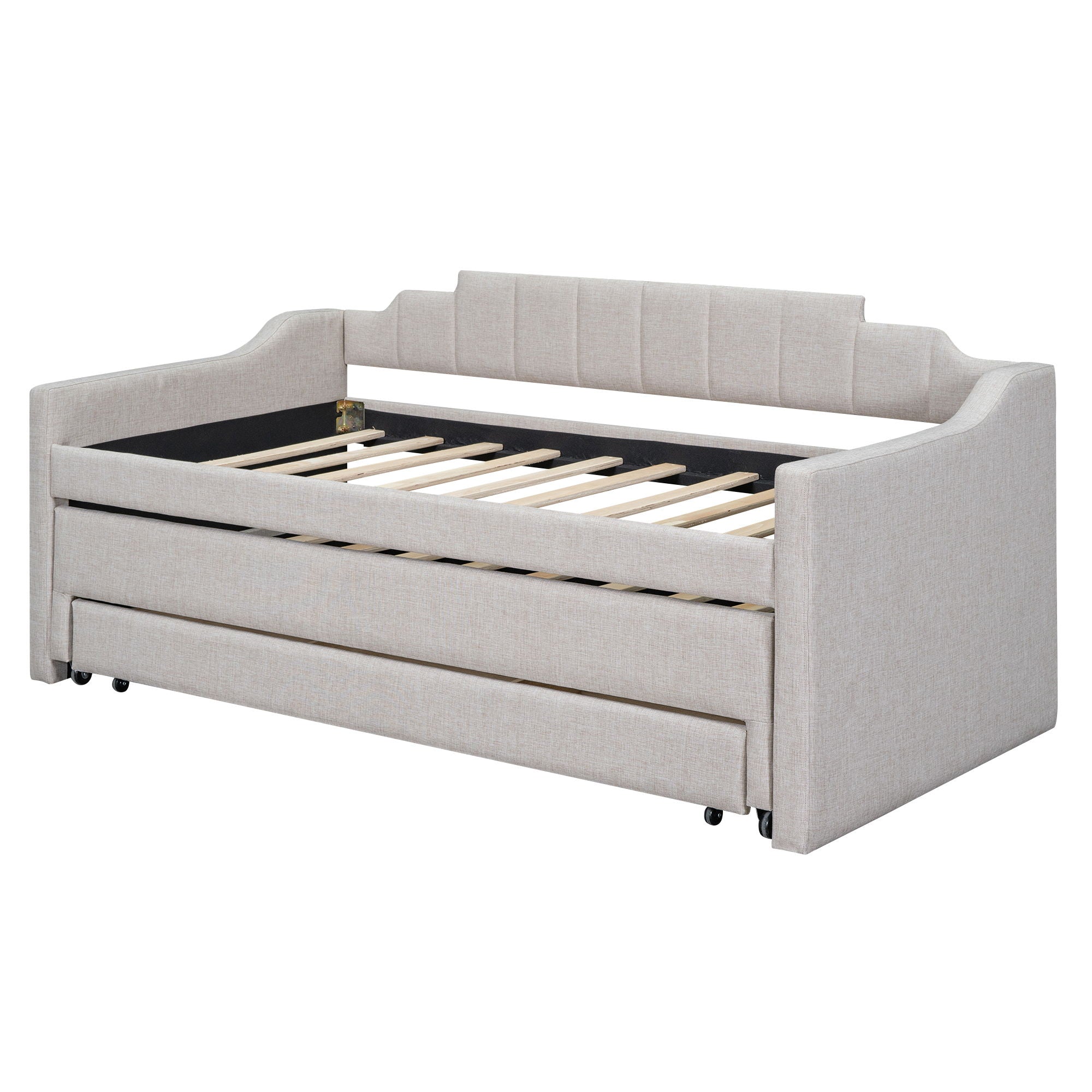 Upholstered Simple Design Daybed With Trundle And 3 Drawers