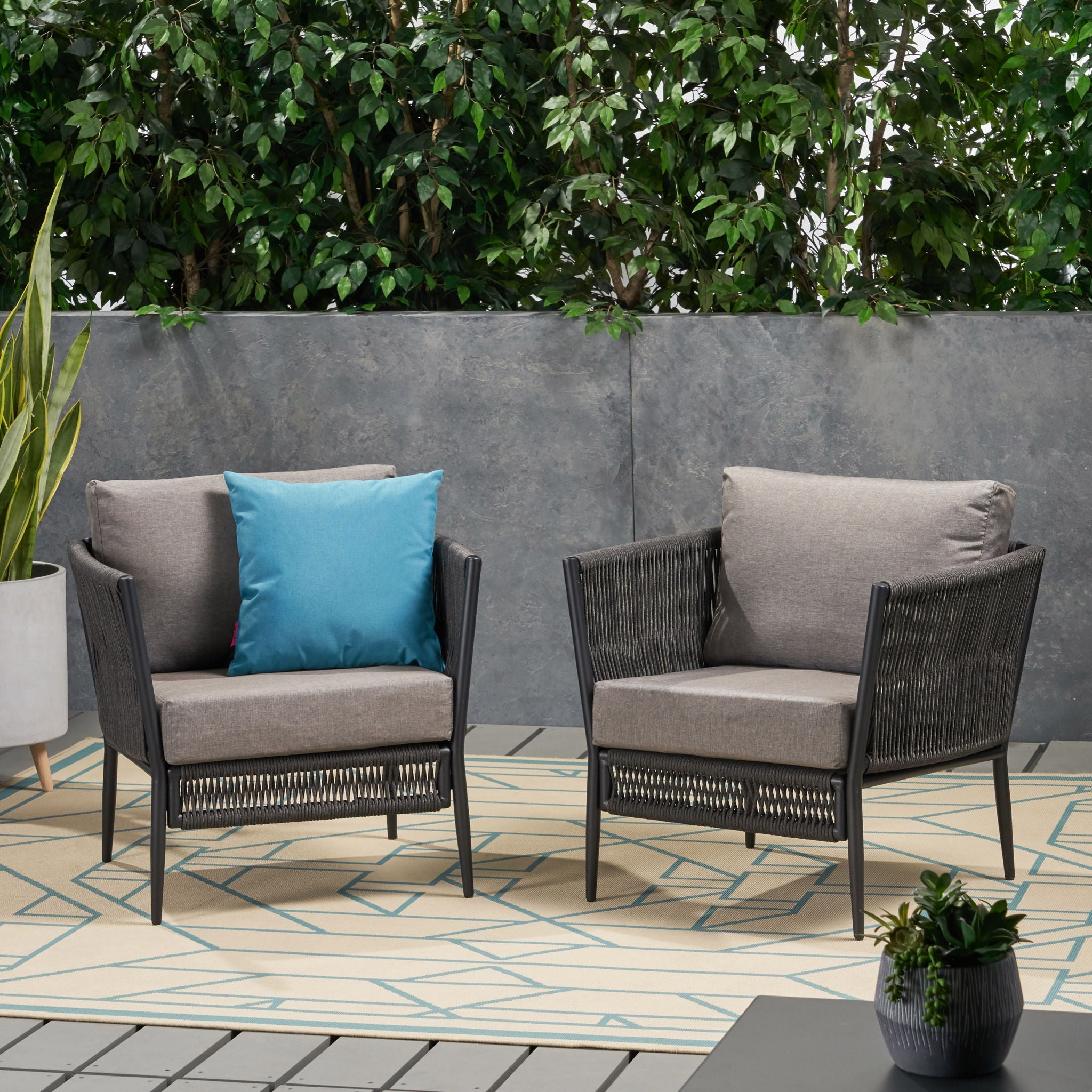Hanford - Modern Club Chair With Woven Rope Design - Gray