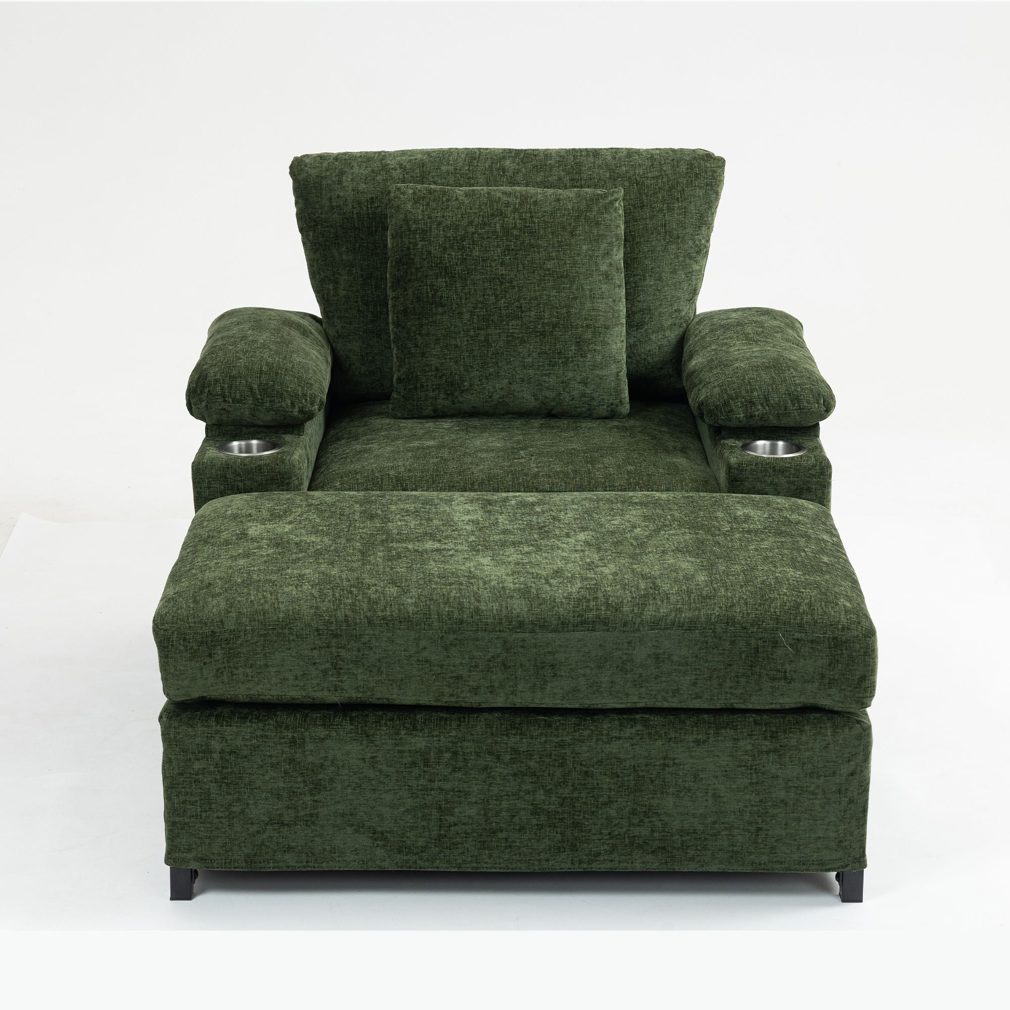 Chenille Fabric Sofa Bed With Cupholders And USB Charging Ports Chair For Living Room