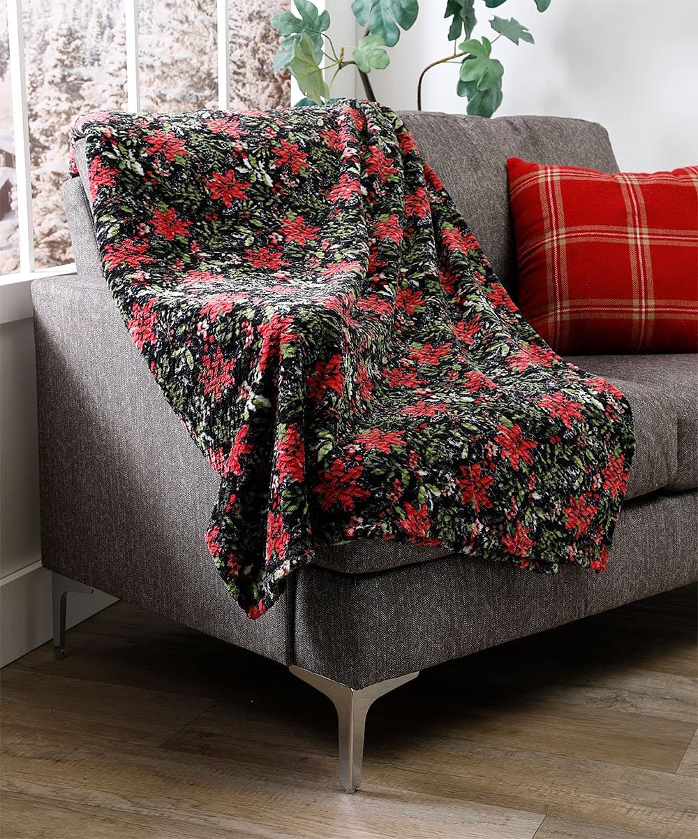 Poinsettia Oversized Jacquard Luxe Plush Holiday Throw Blanket (50" x 70") - Best Buy Furniture
