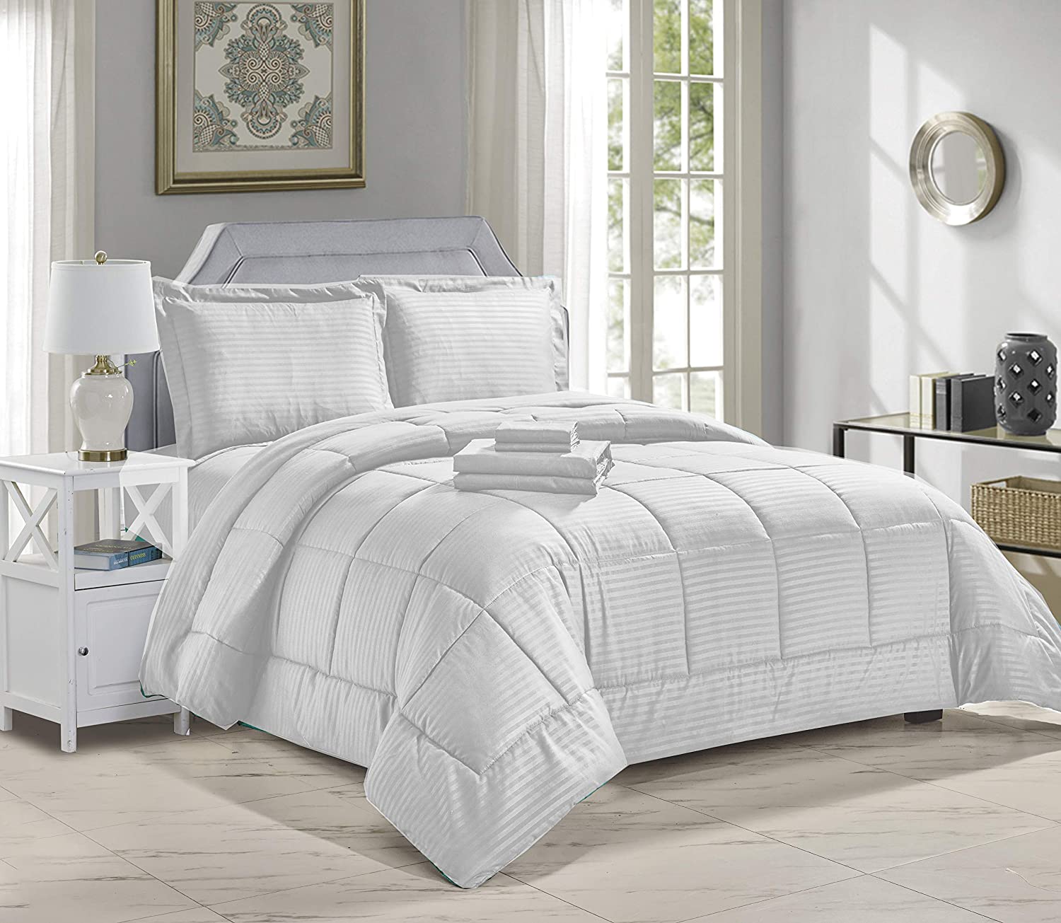 Home essentials  8 piece embossed stripe bed in a bag