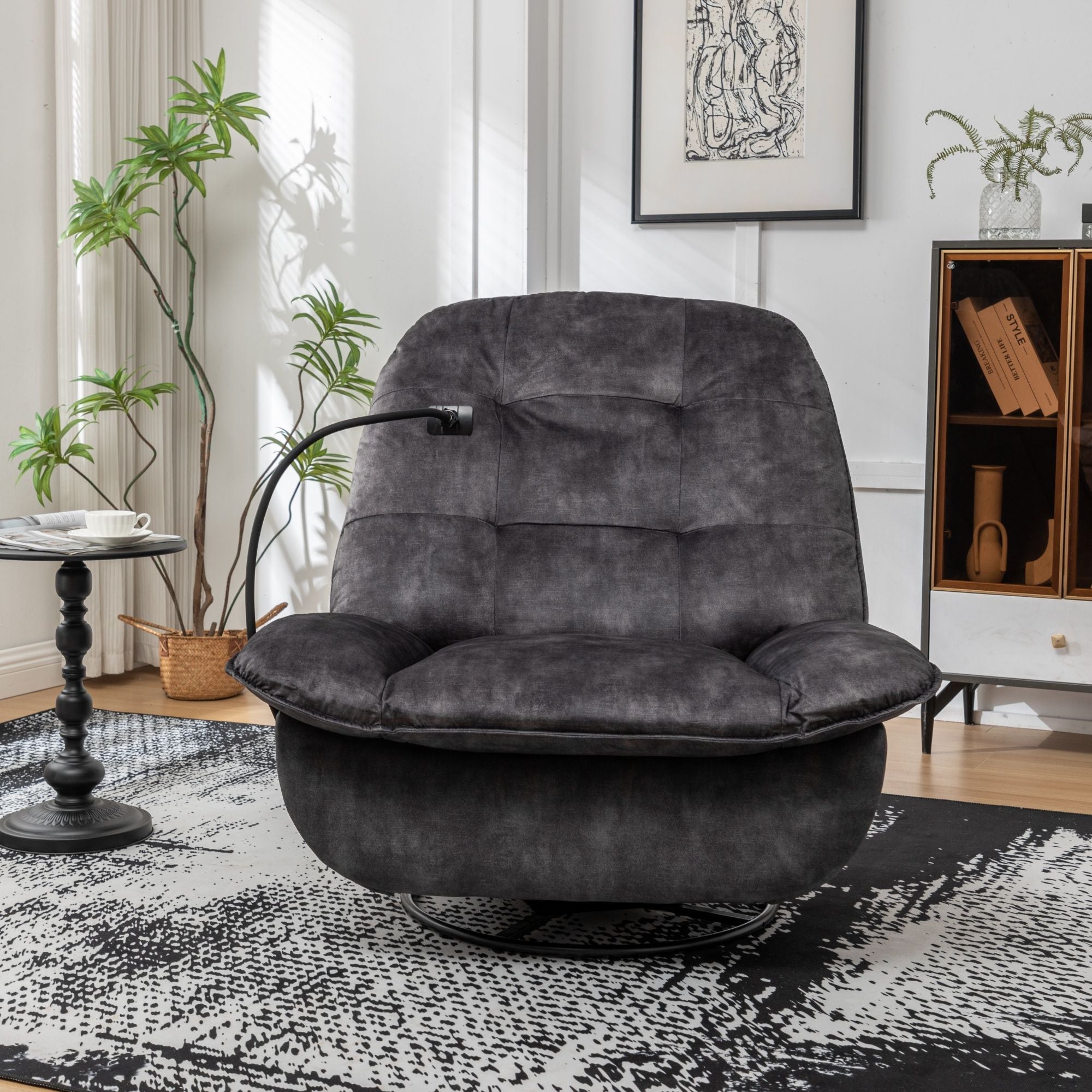 Modern Swivel Gliding Recliner Chair With Rocking Function And Phone Holder, Large Comfortable