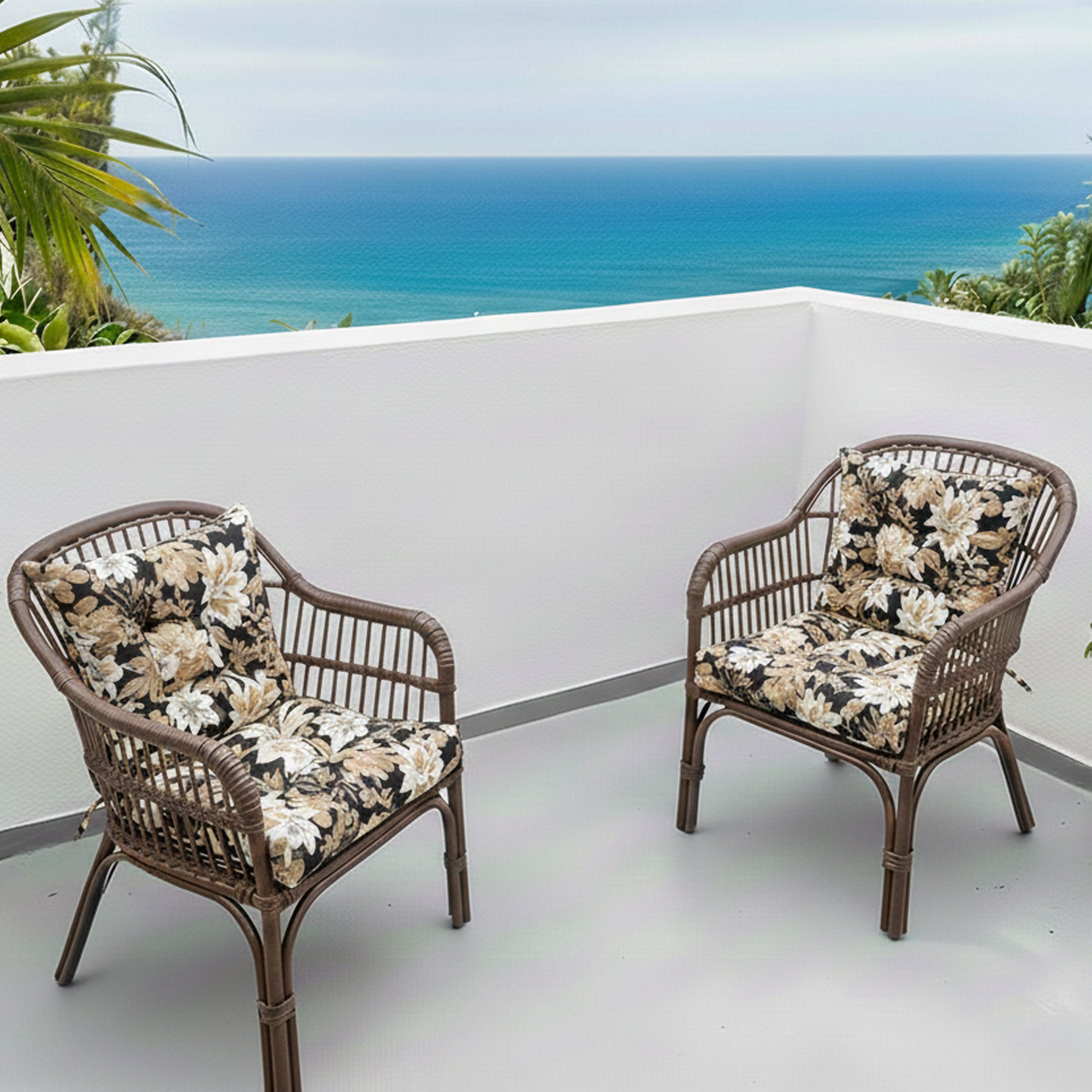 Outdoor Chair Cushions Set of 2, 19 x 19 x 4 Inch Tufted Seat Cushions