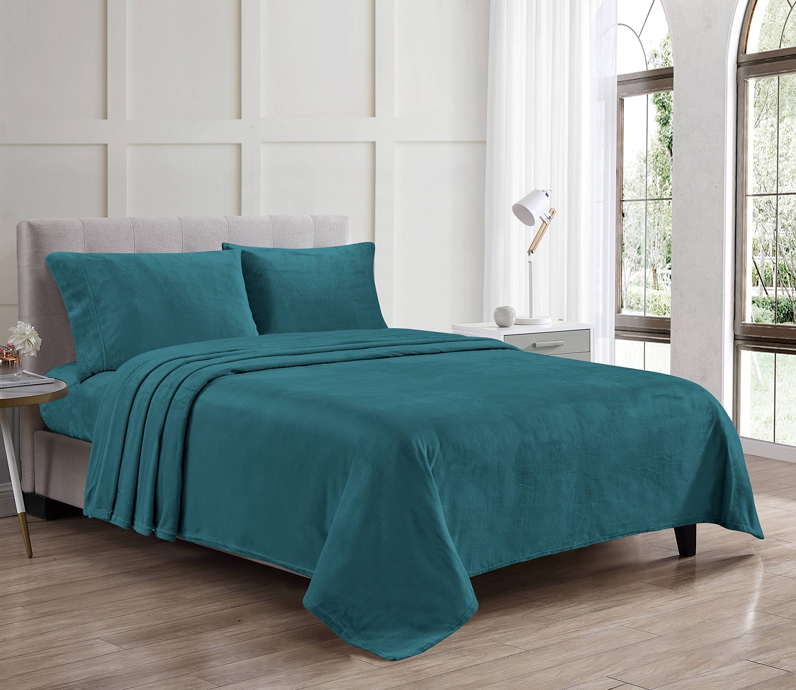 Luxury Elegance 4 Piece King Size Extra Soft Velvet Touch Microplush Sheet Set - Teal - Best Buy Furniture