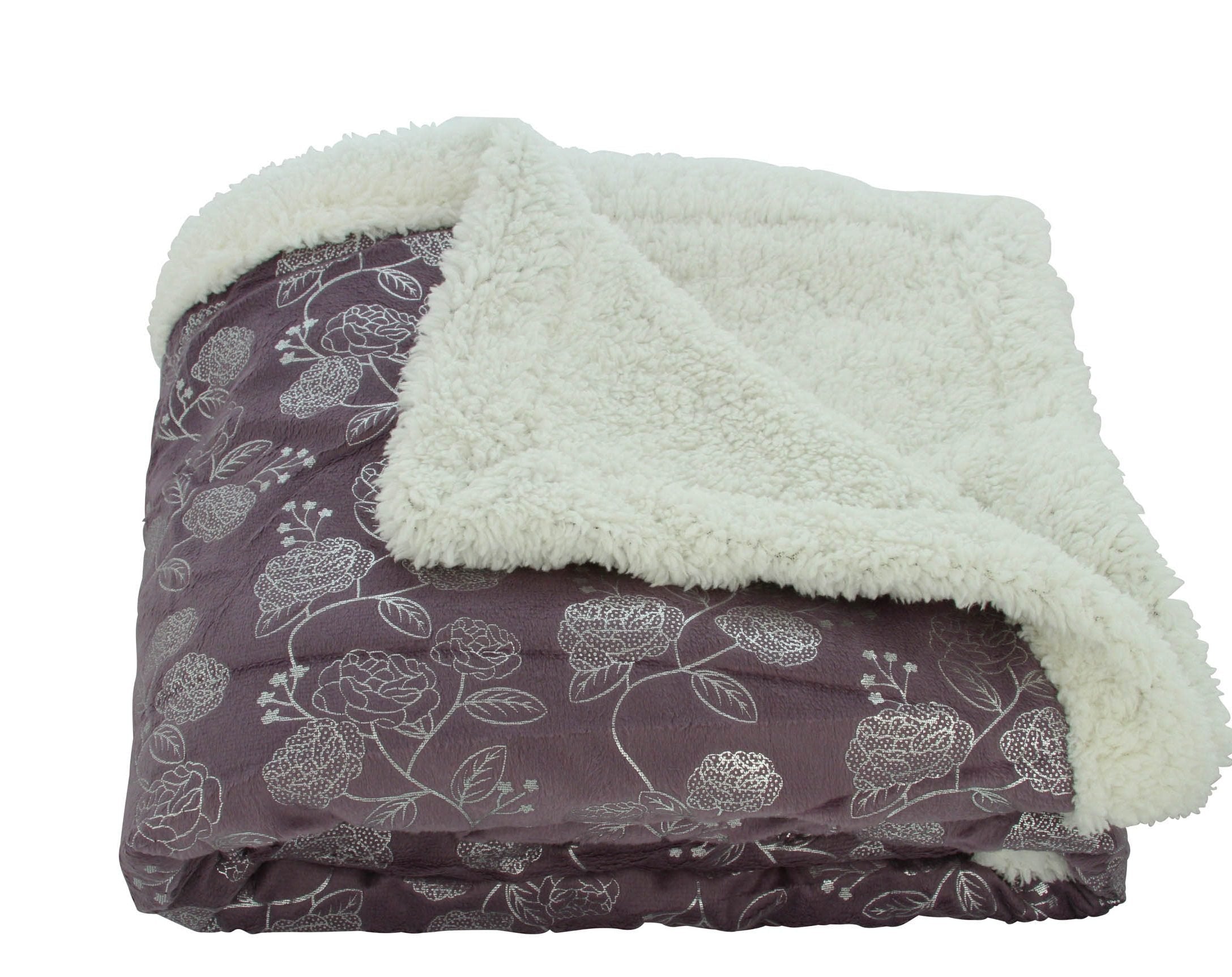Faith, Hope, Love Home Decor Ultra Lush Silver Rose Reversible Sherpa Throw Blanket - Best Buy Furniture
