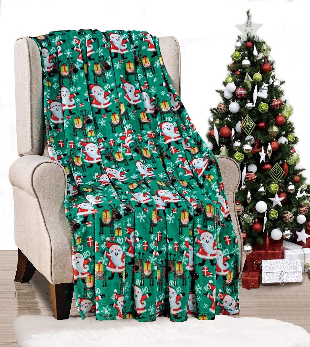 Decor&More Ho Ho Ho Merry Christmas Collection Microplush Holiday Throw Blanket (60" x 50") - Santa - Best Buy Furniture