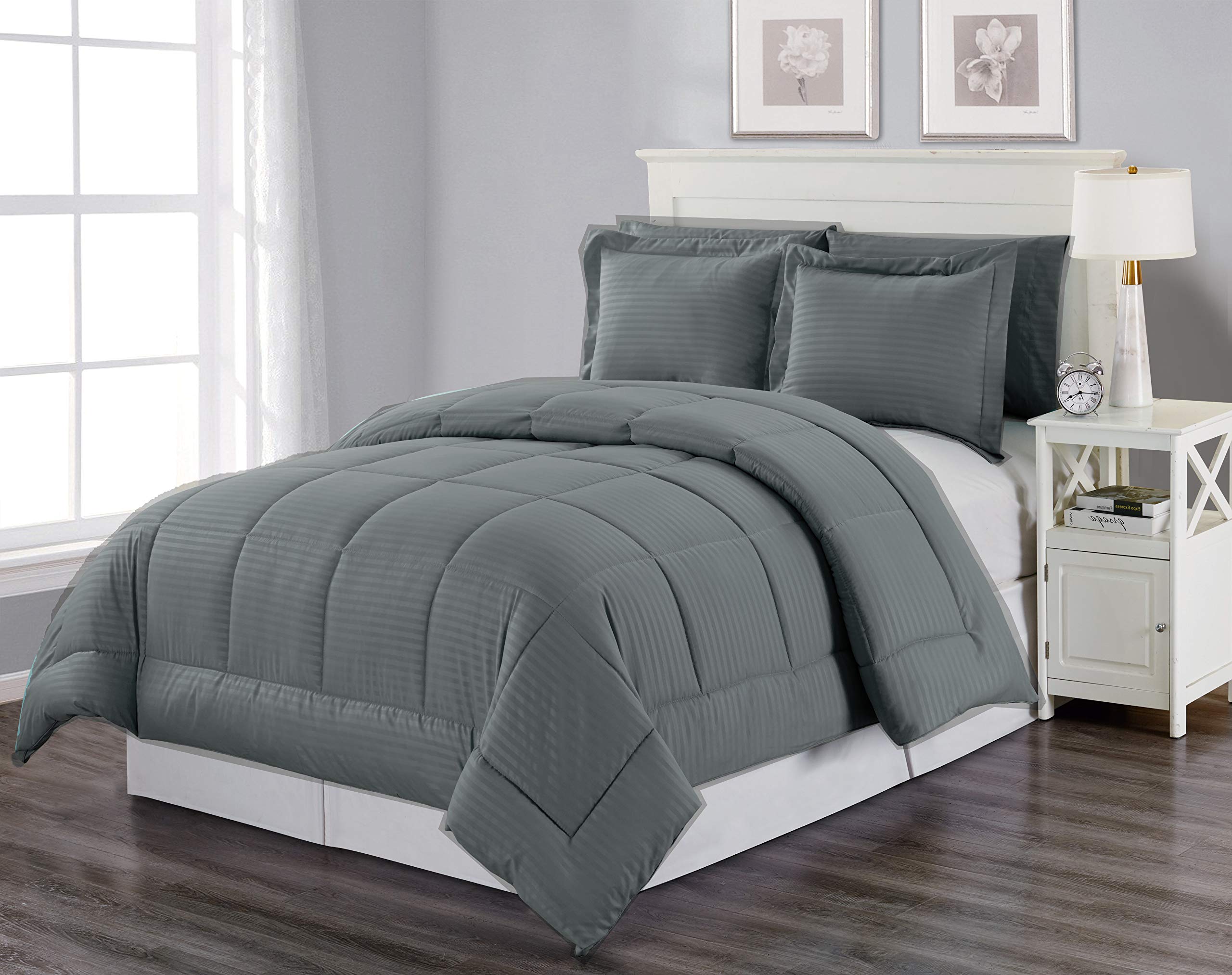 Decor&More Home Essentials 3 Piece Embossed Stripe Down Alternative Comforter Set - Best Buy Furniture