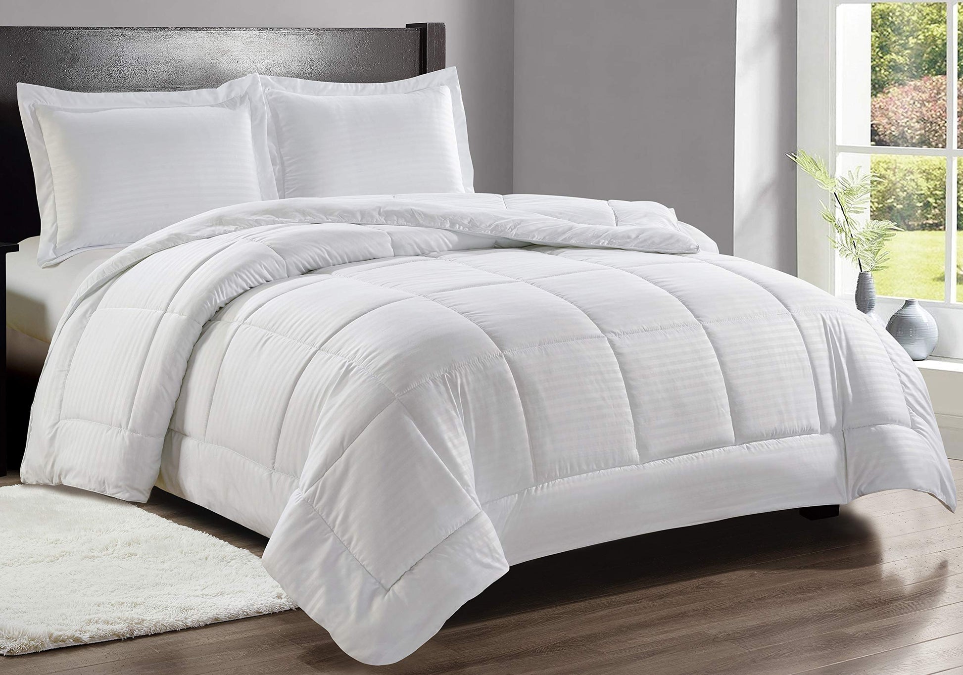 Decor&More Home Essentials Full/Queen Size Reversible Down Alternative Embossed Stripe Comforter (86" x 86") - White - Best Buy Furniture