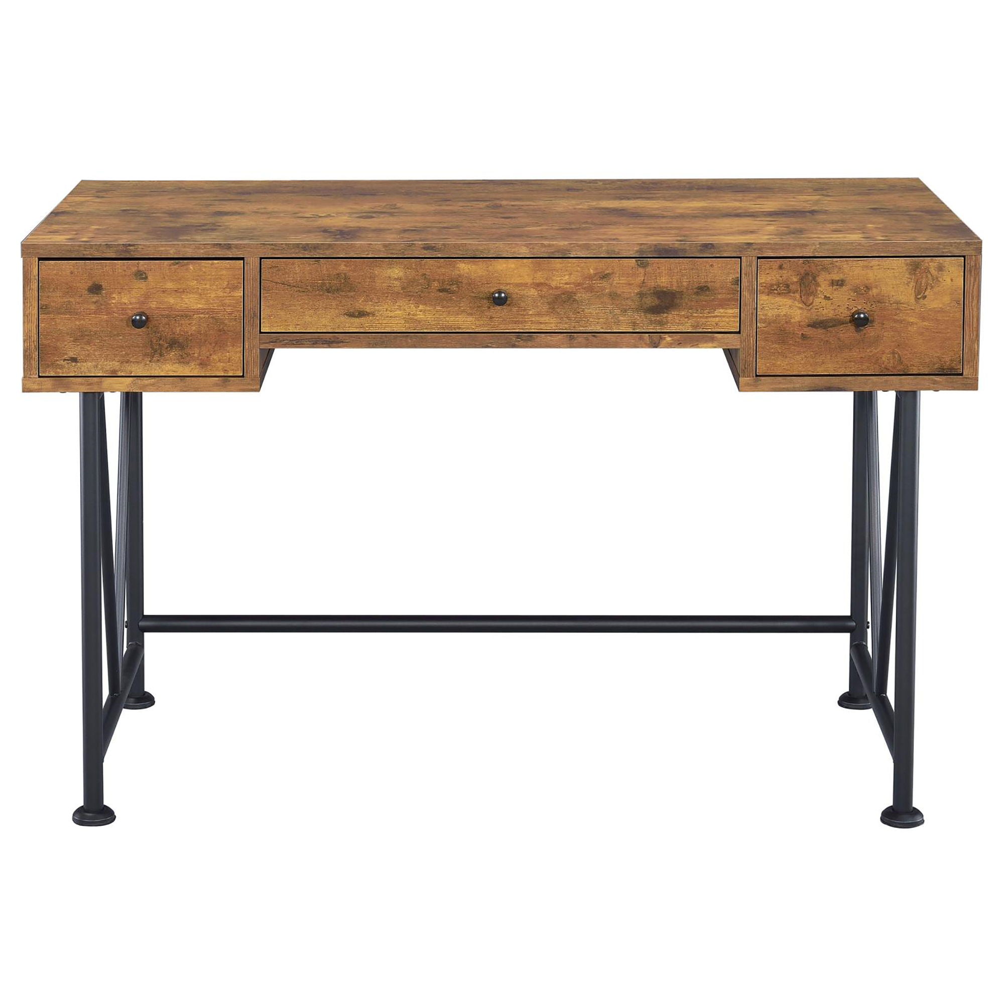 3 Drawer Writing Desk With Handles - Brown