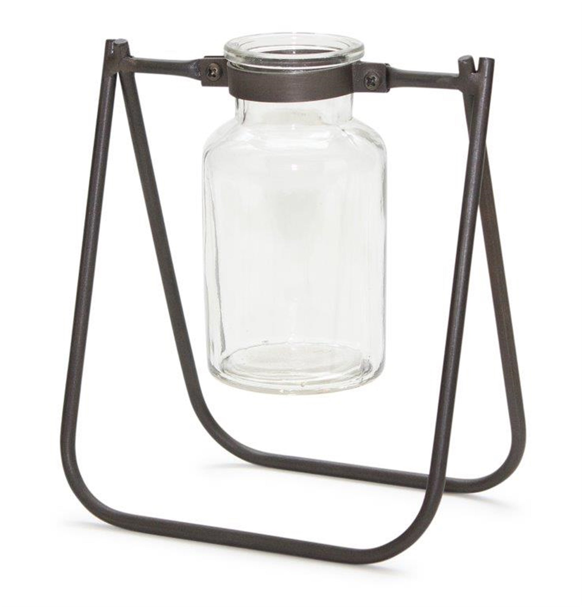 Hanging-Glass-Jar-Vase-with-Metal-Stand-(Set-of-2)-Vases