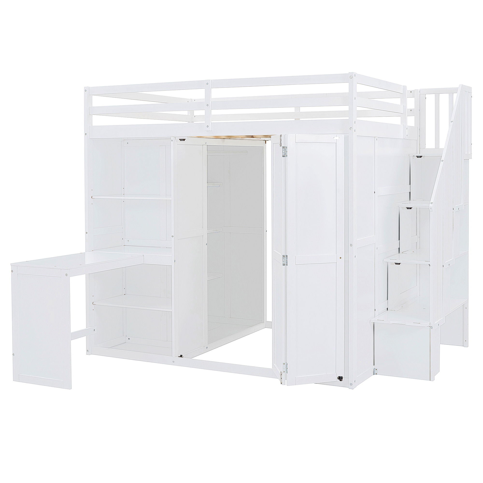 Loft Bed With Wardrobe, Desk And Shelves