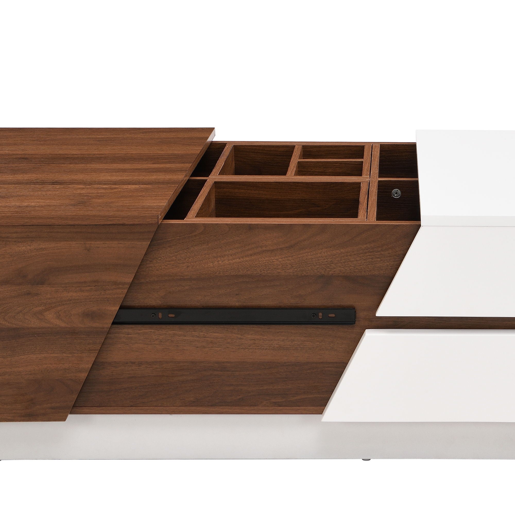 Extendable Sliding Top Coffee Table With Storage, Rectangle Shape - White / Walnut
