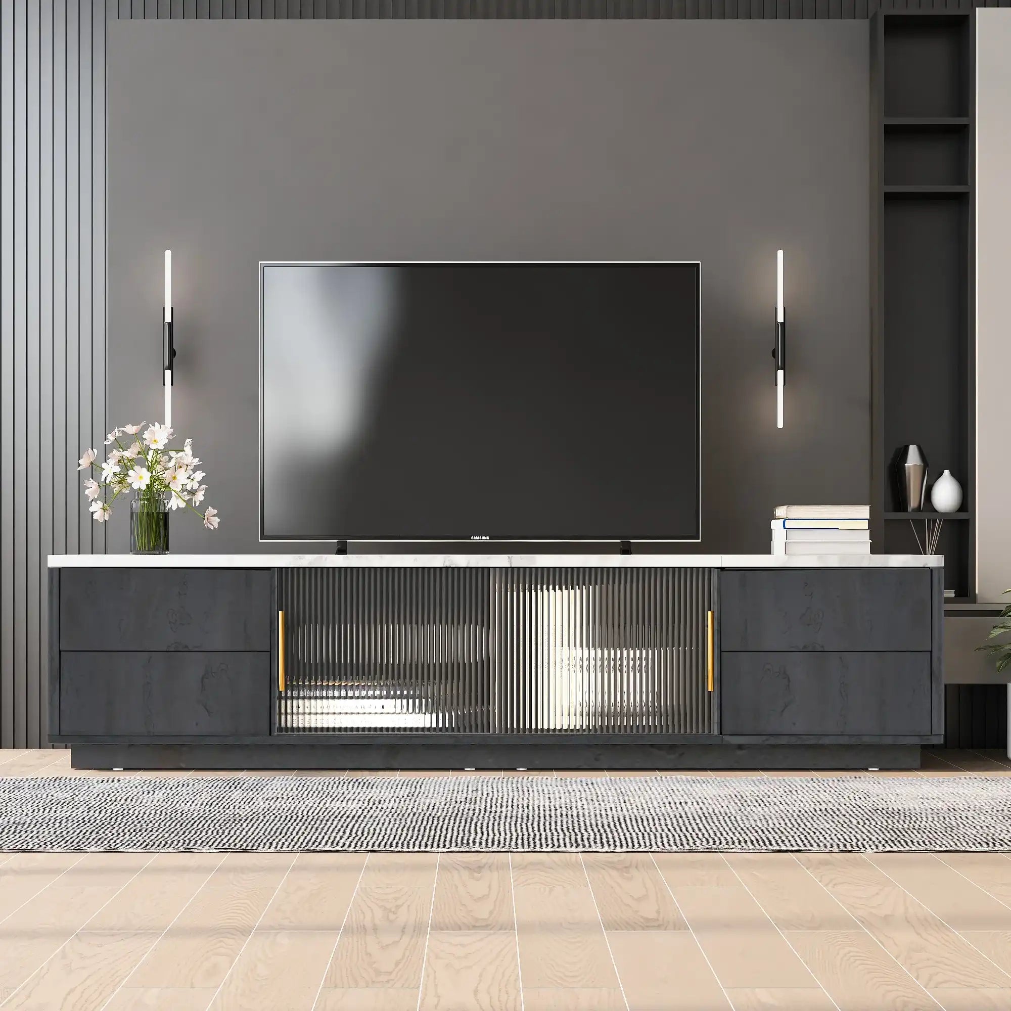 Modern TV Stand 63'' with 4 Drawers, Media Console Table, Entertainment Center with Large Storage Cabinet